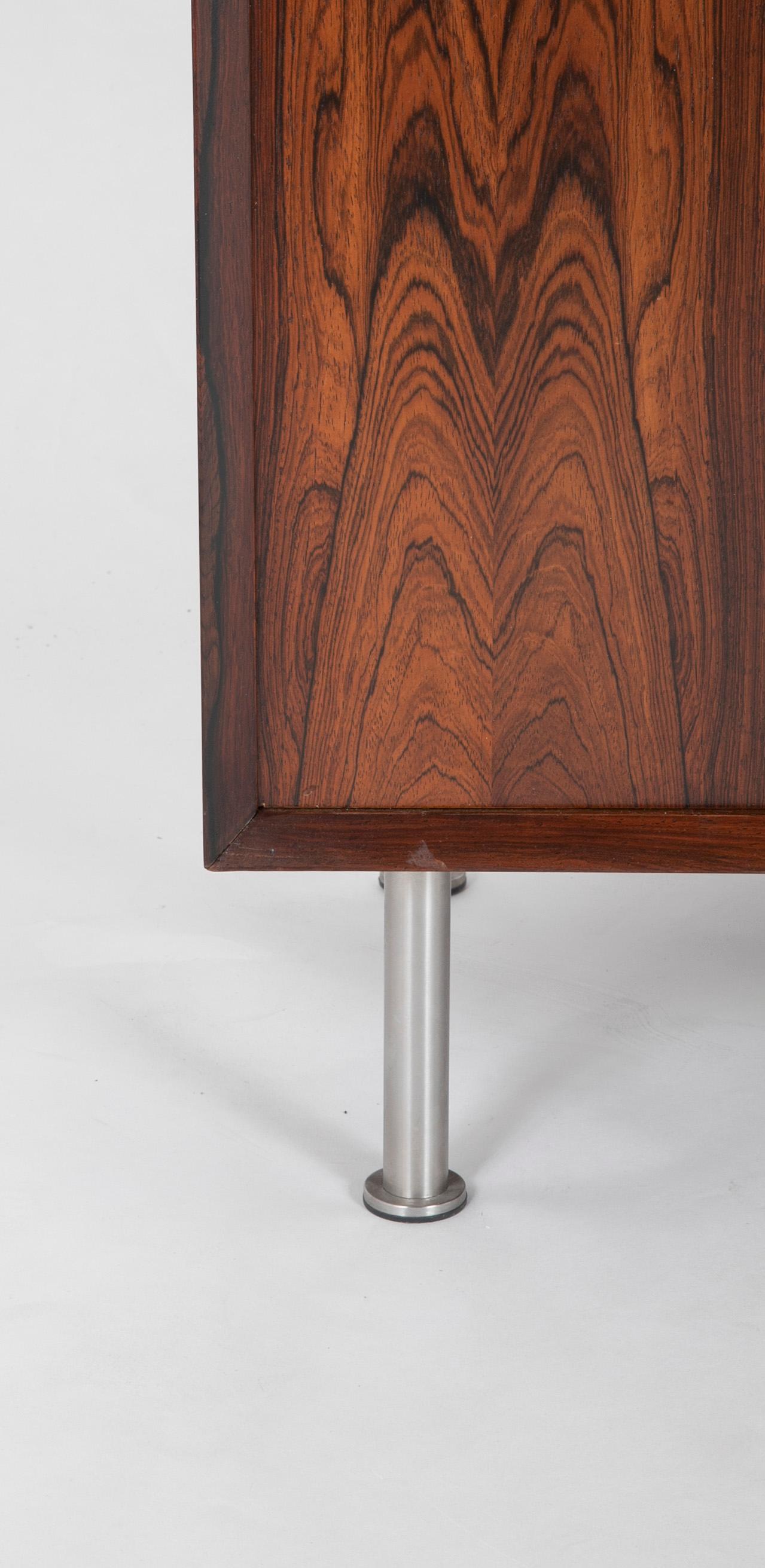 Rosewood Bedside Cabinet with Chrome Legs For Sale 2