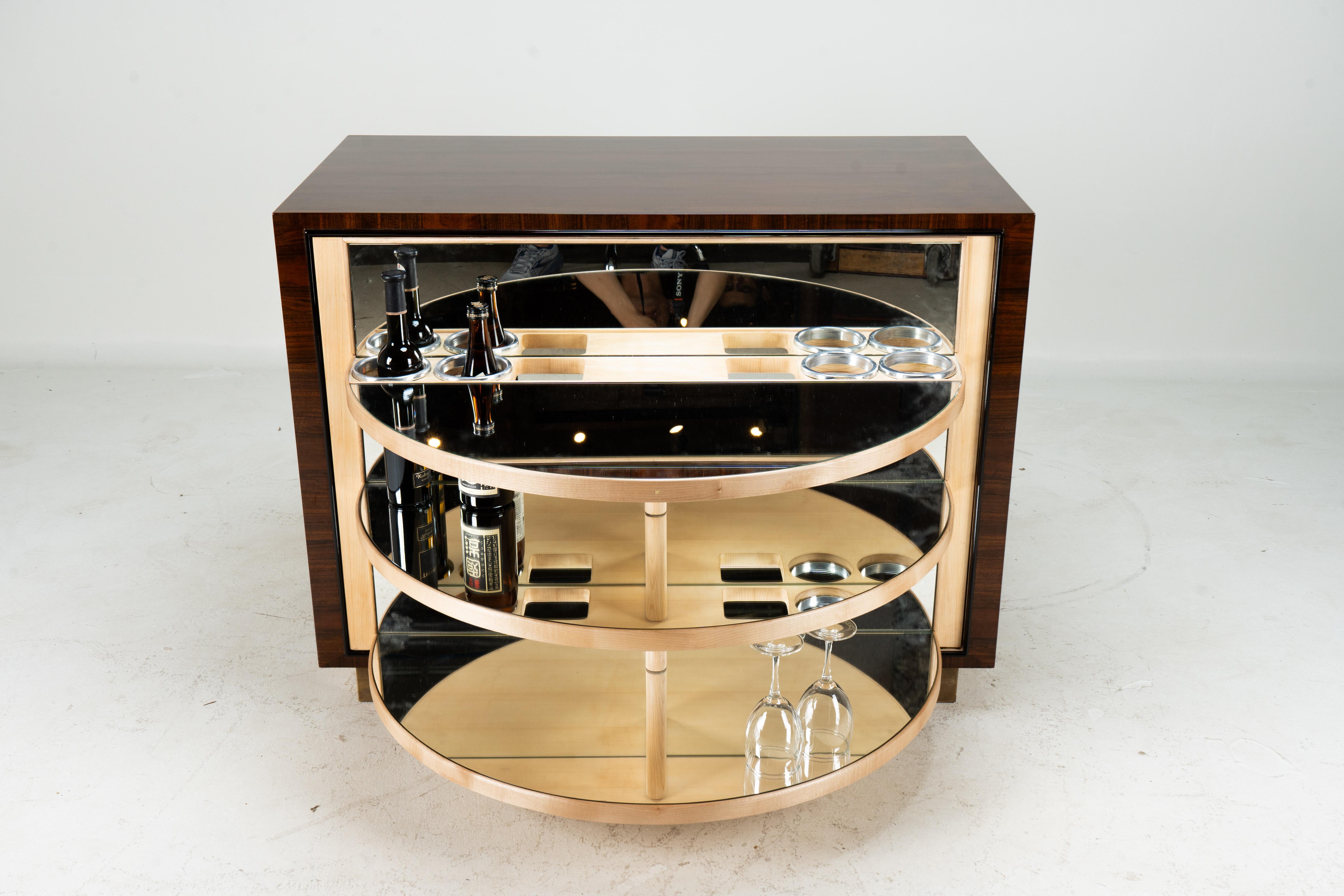 Veneer A Rotating Art Deco Style Bar Cabinet For Sale