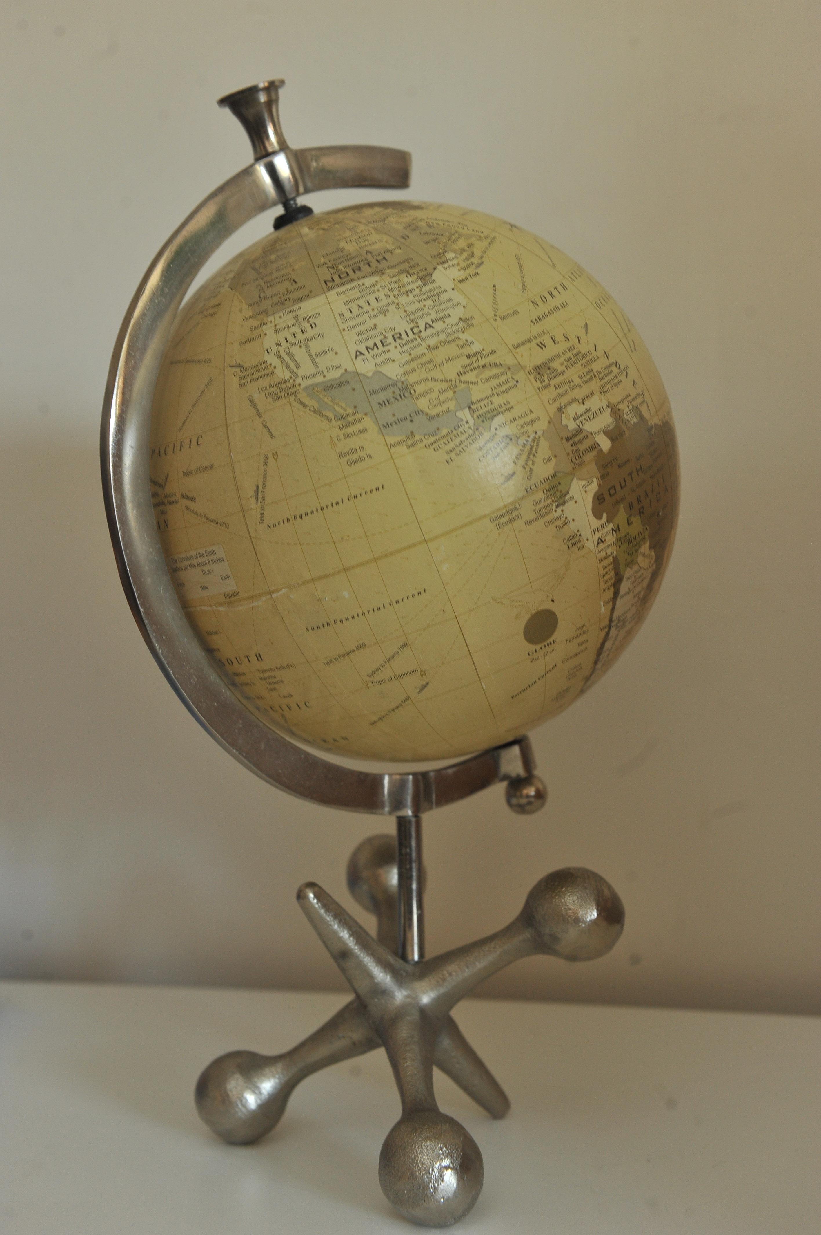 British A Rotating World Globe On Metal Stand For Desk or Study For Sale