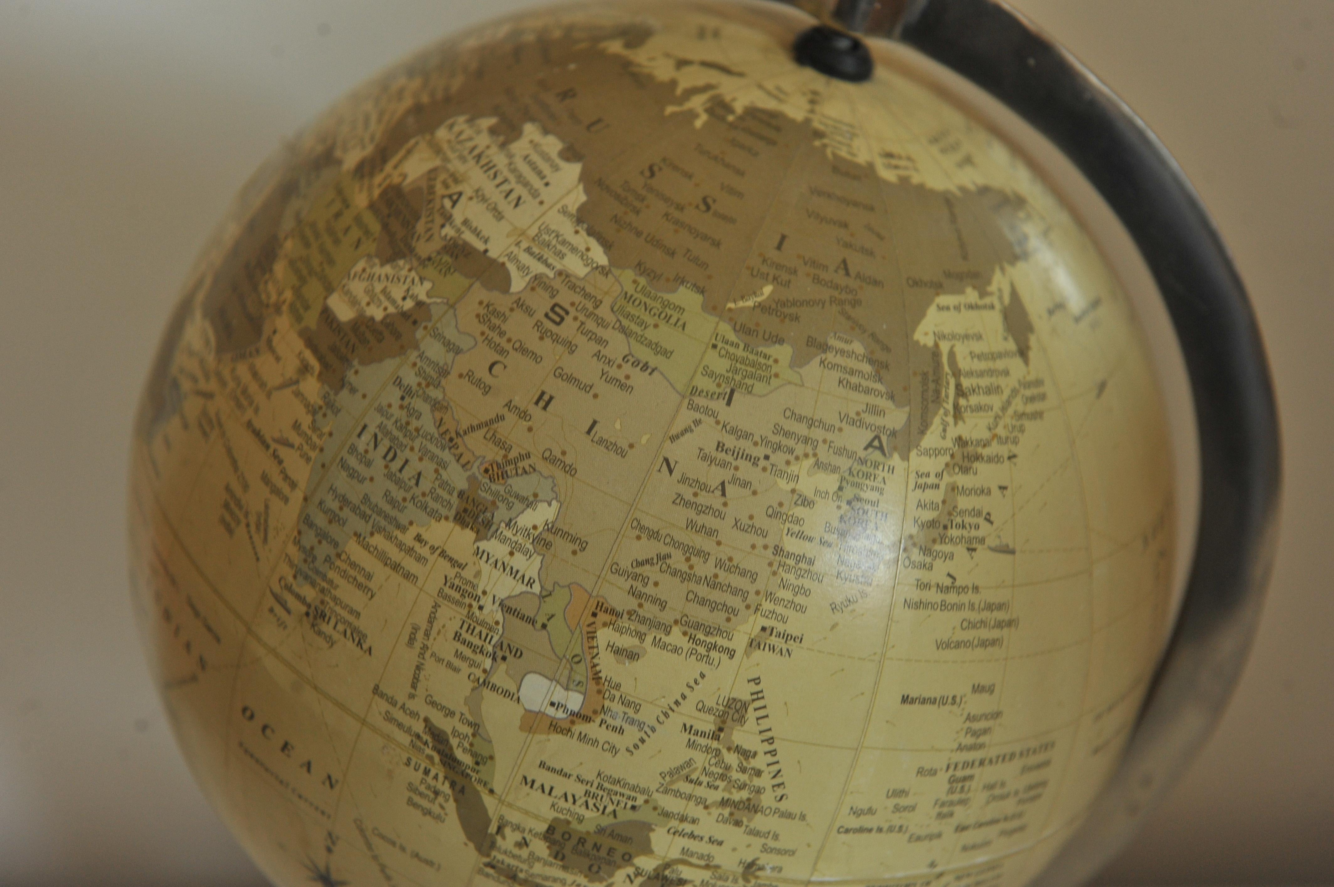 20th Century A Rotating World Globe On Metal Stand For Desk or Study For Sale