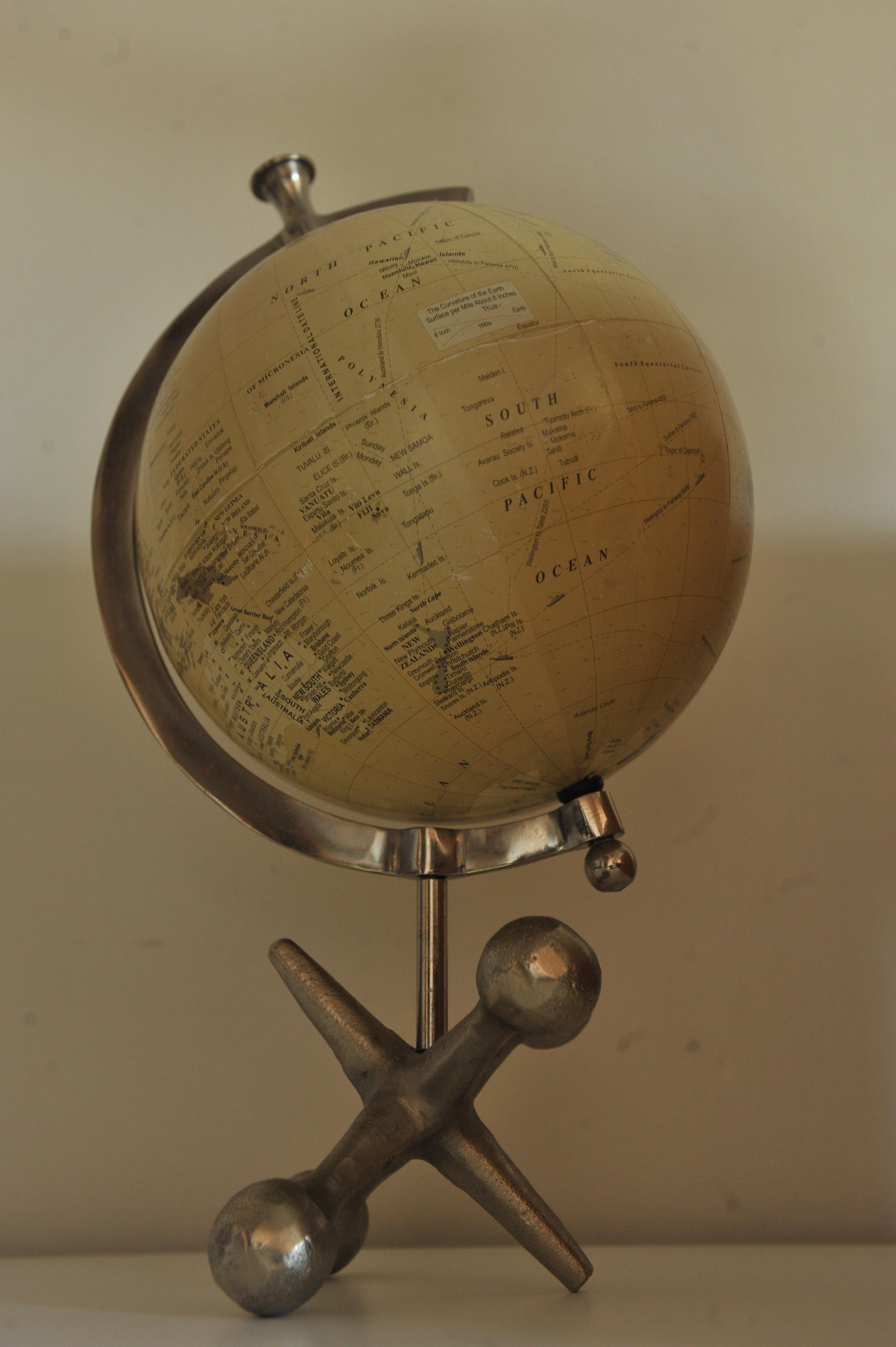 Chrome A Rotating World Globe On Metal Stand For Desk or Study For Sale