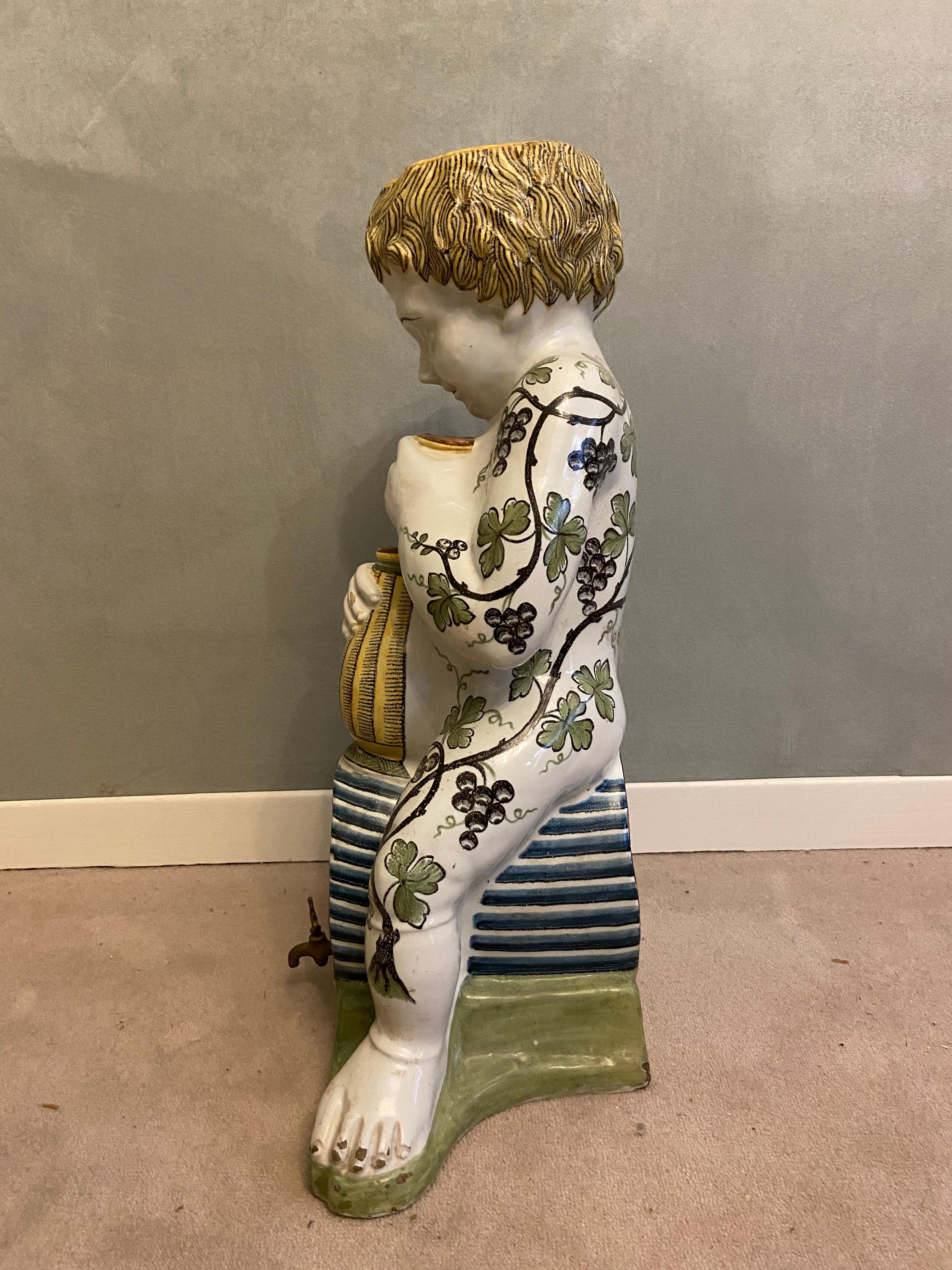 French Rouen Faience in the Shape of a Young Bacchus, 18th Century For Sale