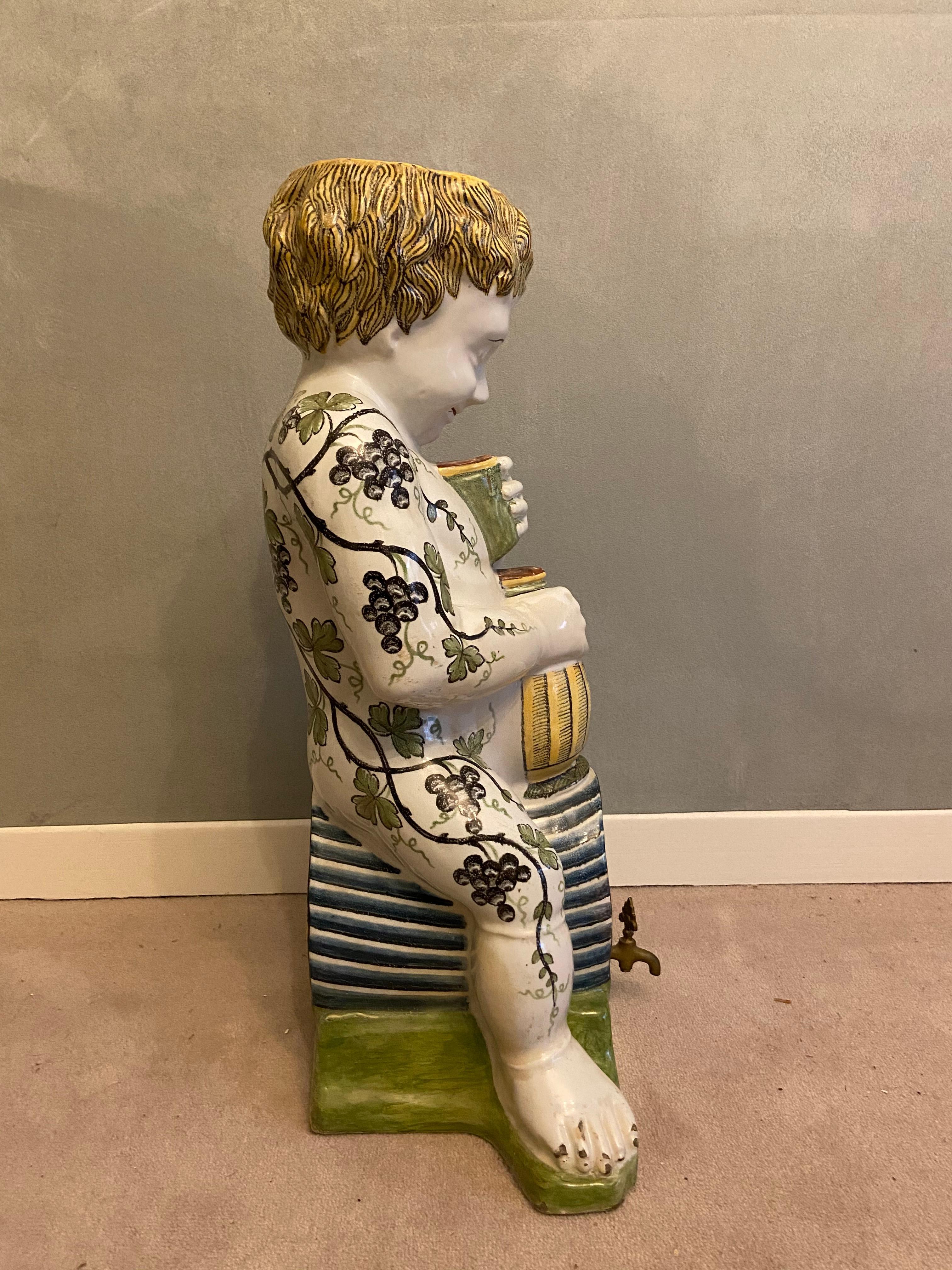 Rouen Faience in the Shape of a Young Bacchus, 18th Century In Good Condition For Sale In Marcq-en-Barœul, Hauts-de-France