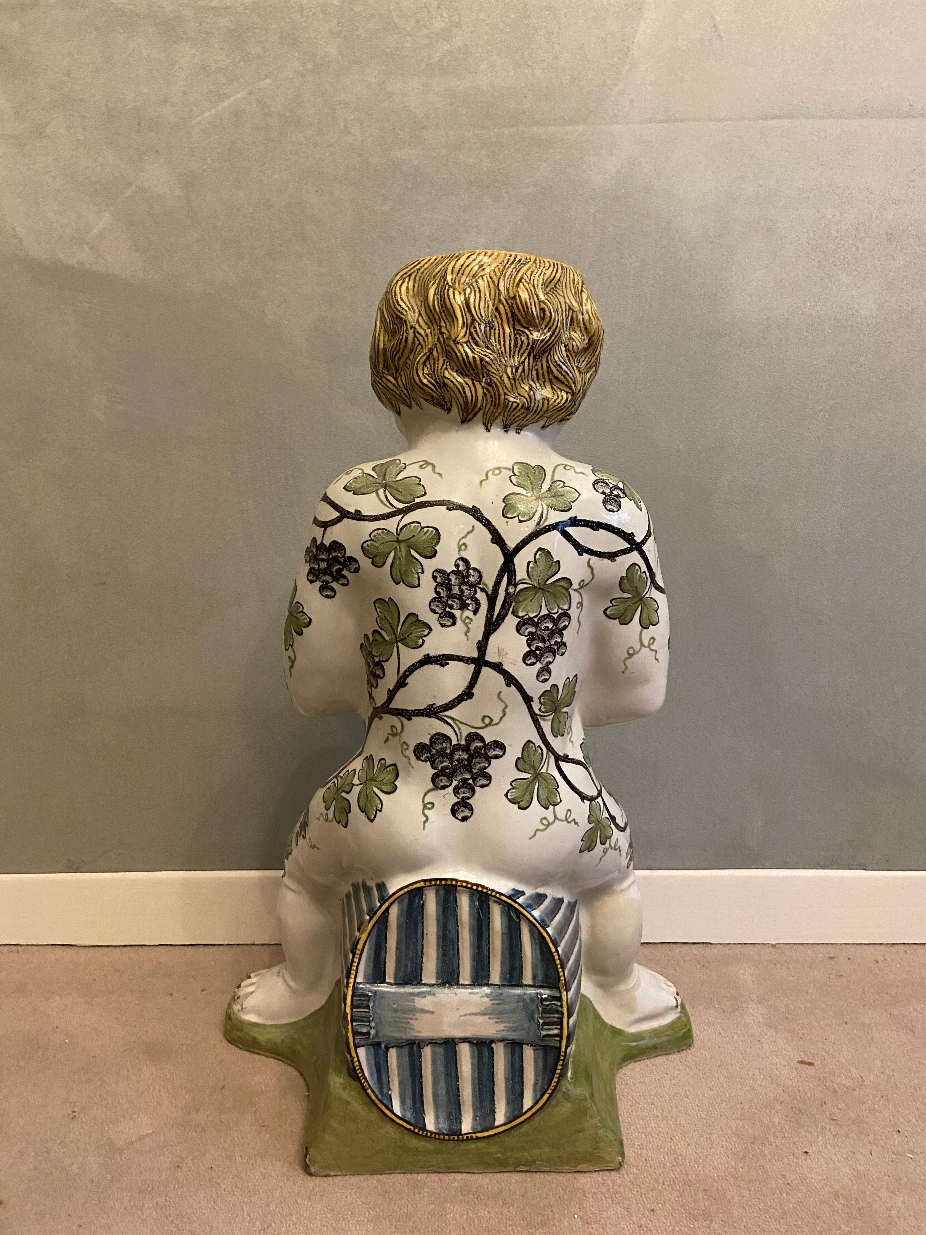18th Century and Earlier Rouen Faience in the Shape of a Young Bacchus, 18th Century For Sale