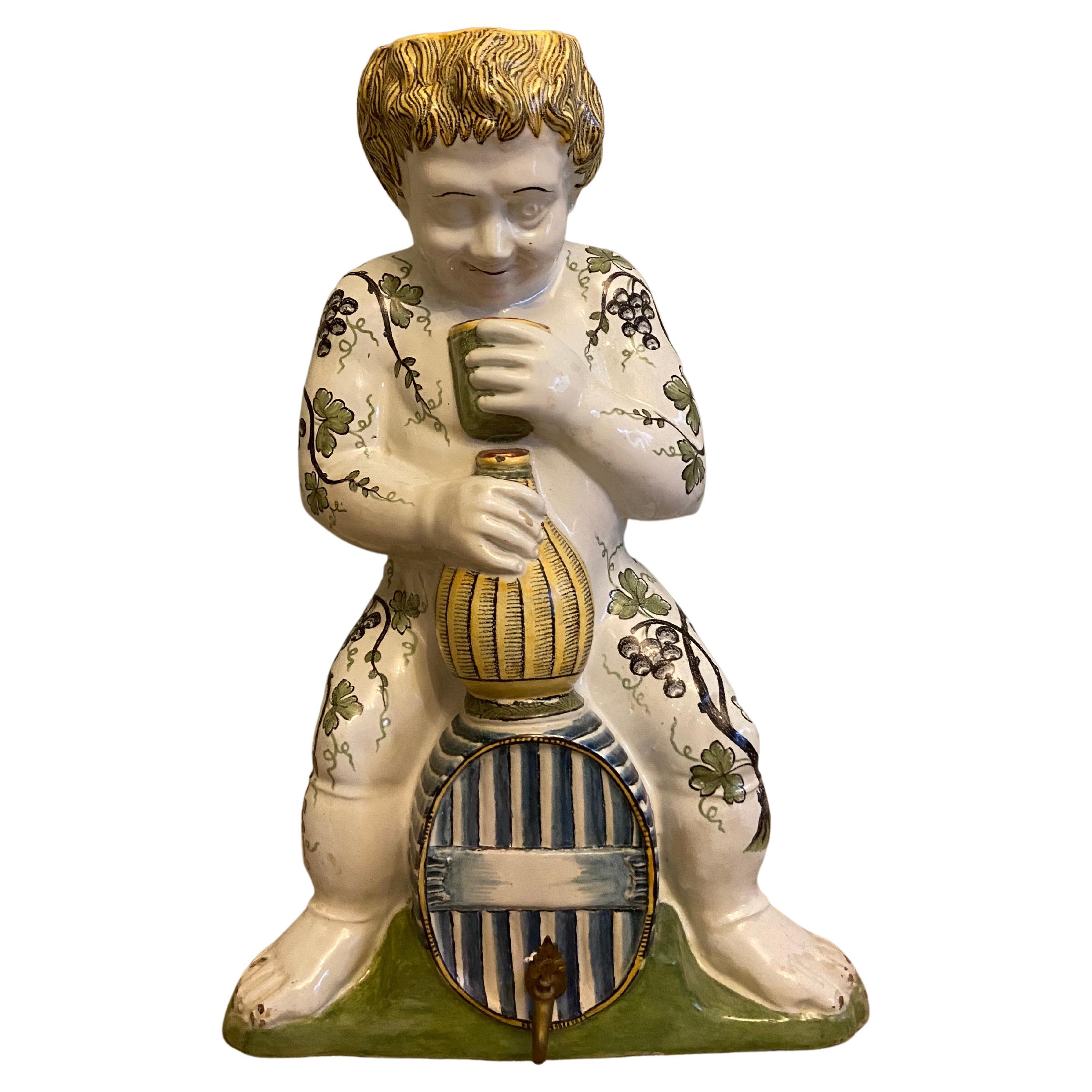 Rouen Faience in the Shape of a Young Bacchus, 18th Century For Sale