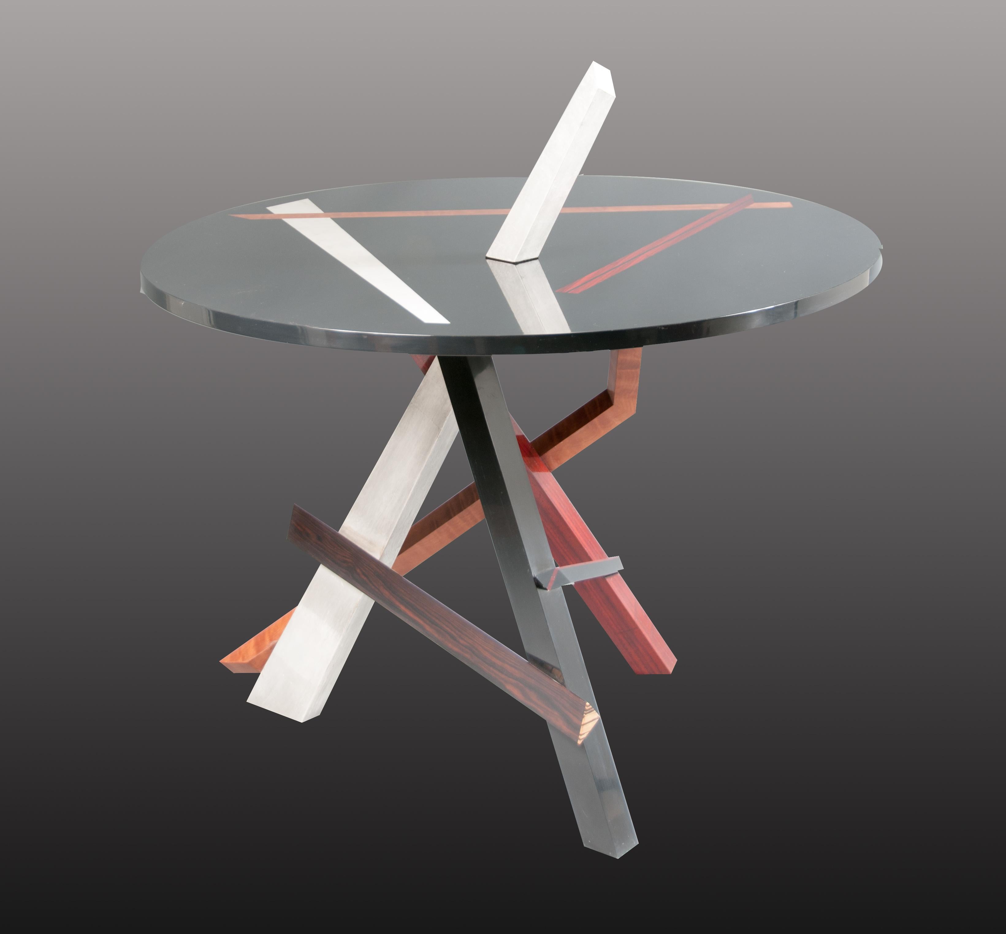 Contemporary A Round Abstract Expressionism Sculptural Gilt And Colored Wood Center Table For Sale