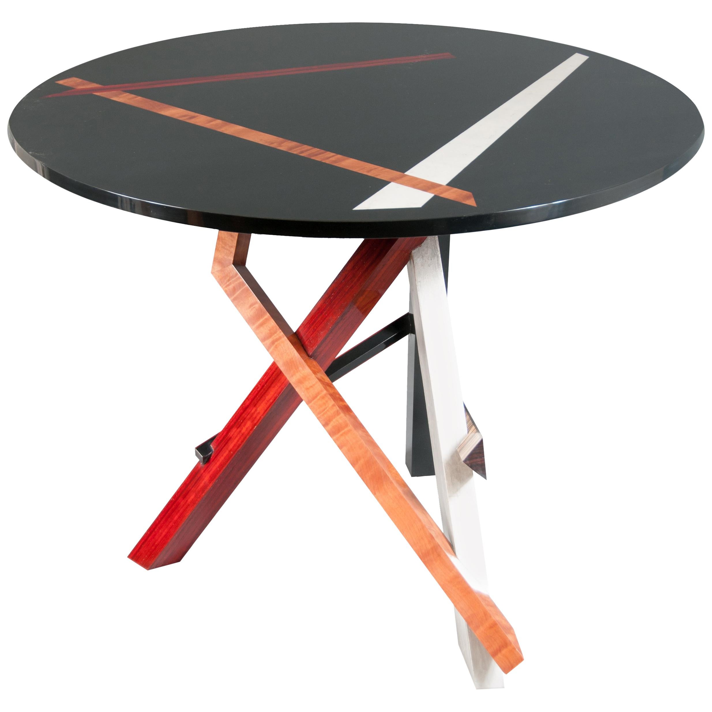 A Round Abstract Expressionism Sculptural Gilt And Colored Wood Center Table For Sale