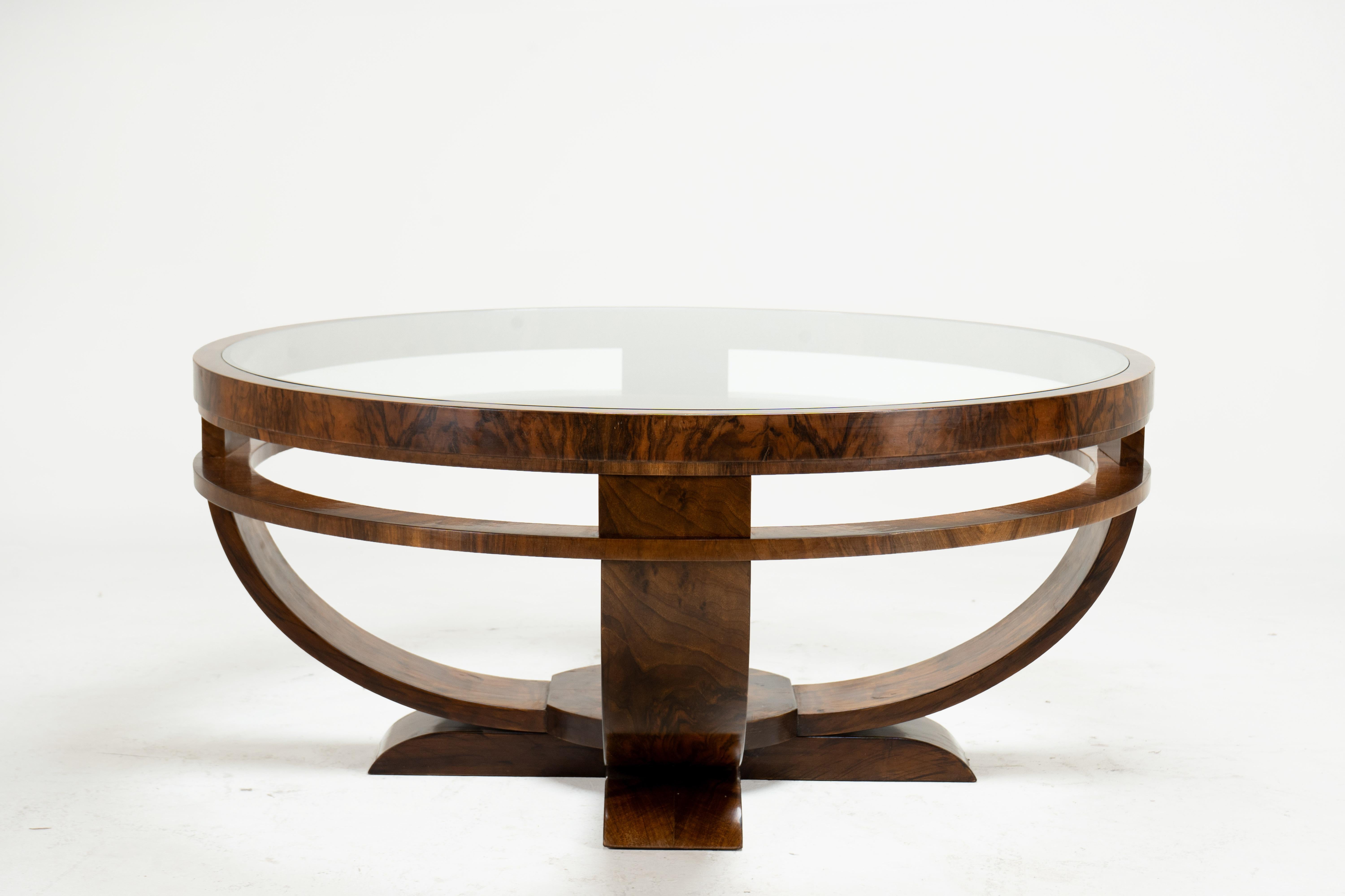 This bold and impressive Hungarian Art Deco coffee table is newly made according to a vintage 1930s design. Hungarian Art Deco is very similar to French Art Deco but tends to eschew materials like shagreen, parchment, or shiny nickel in favor of