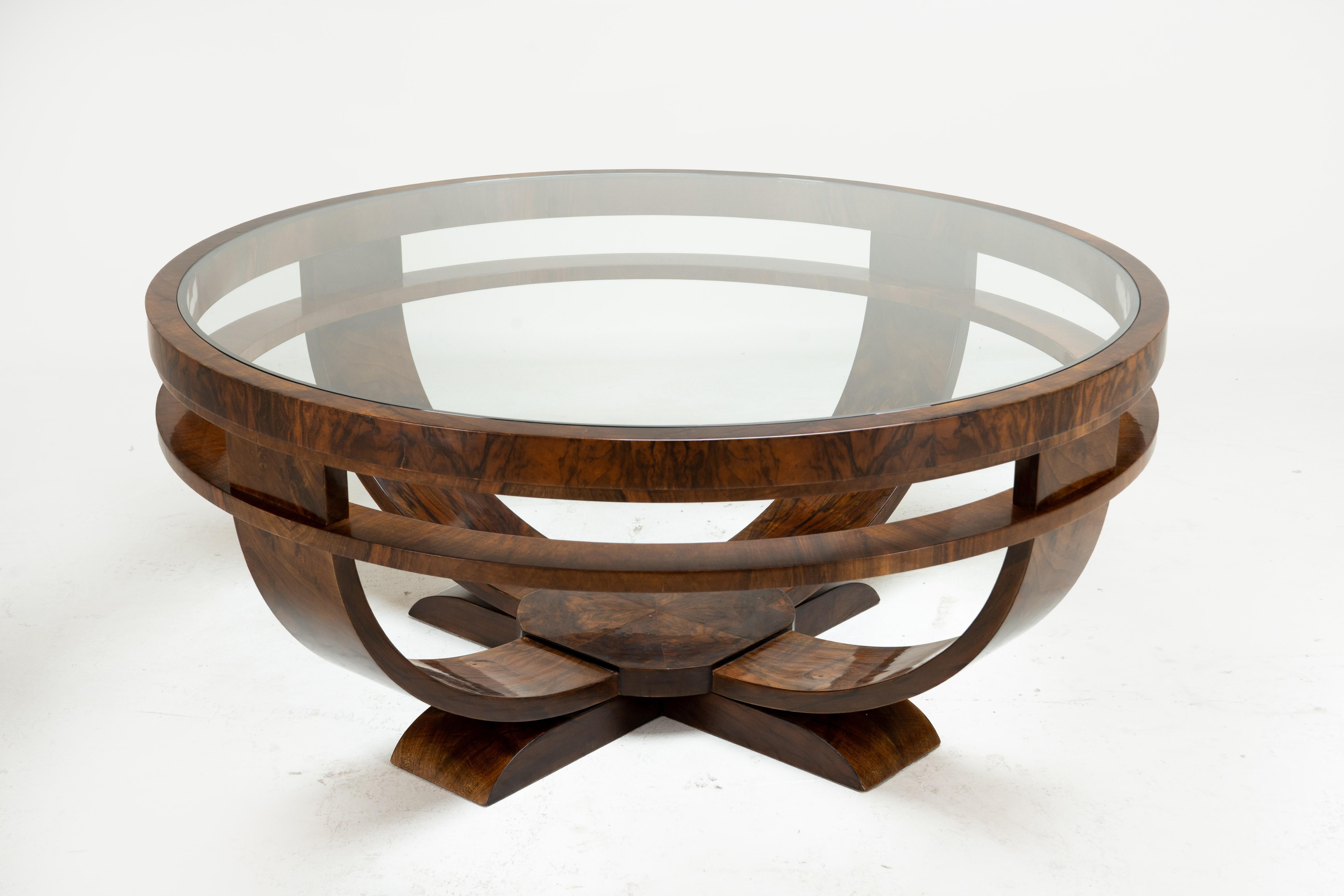 Hungarian A Round Art Deco Coffee Table With Glass Top For Sale