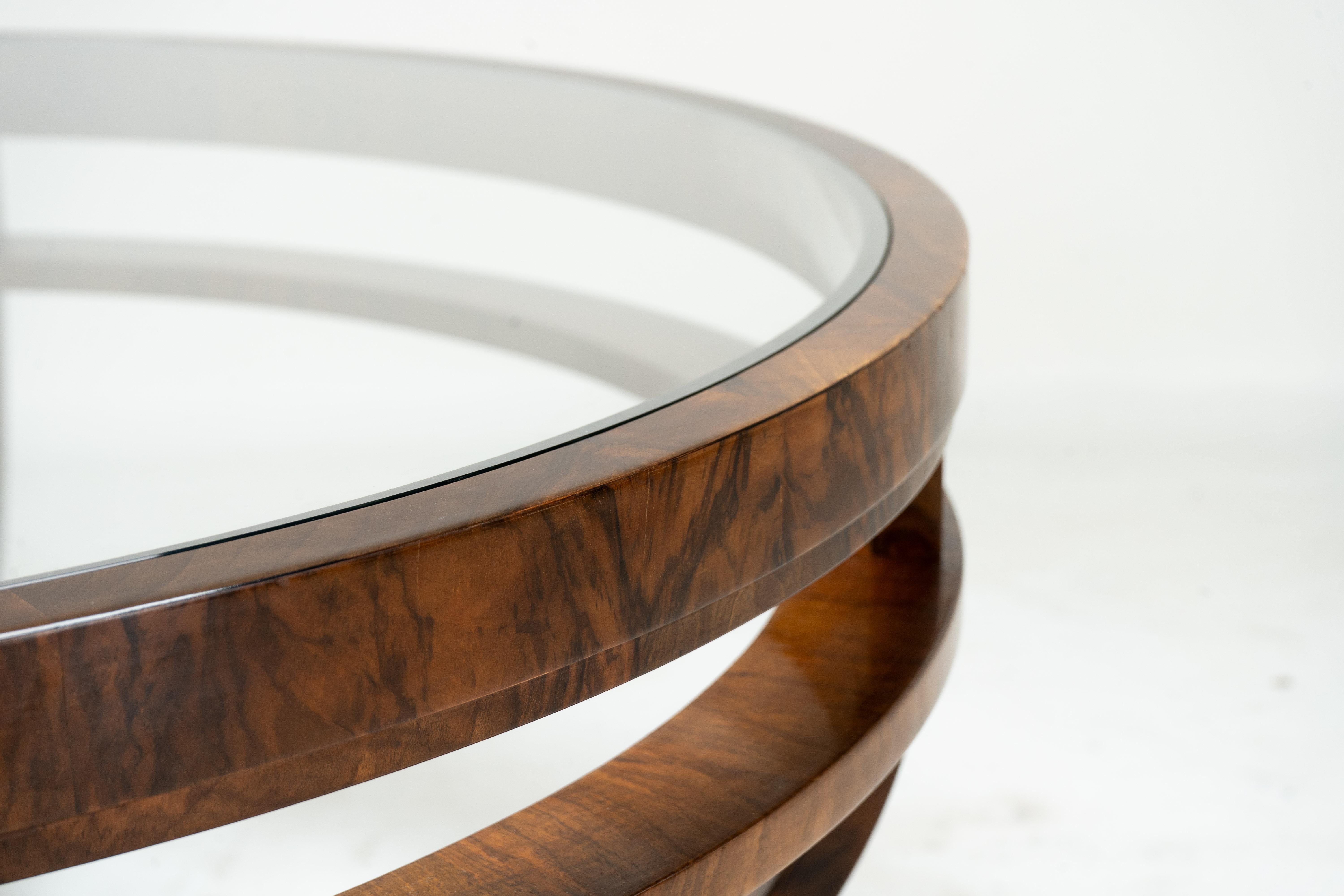 Veneer A Round Art Deco Coffee Table With Glass Top For Sale