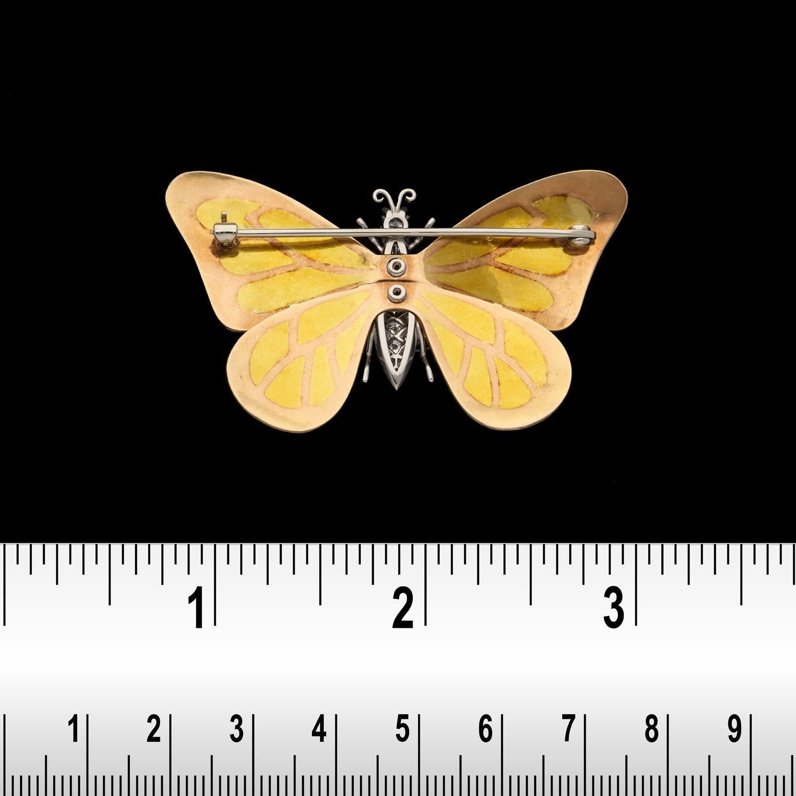 Brilliant Cut A Round Brilliant Diamond And Three Colour Gold Butterfly Brooch Circa 1960s