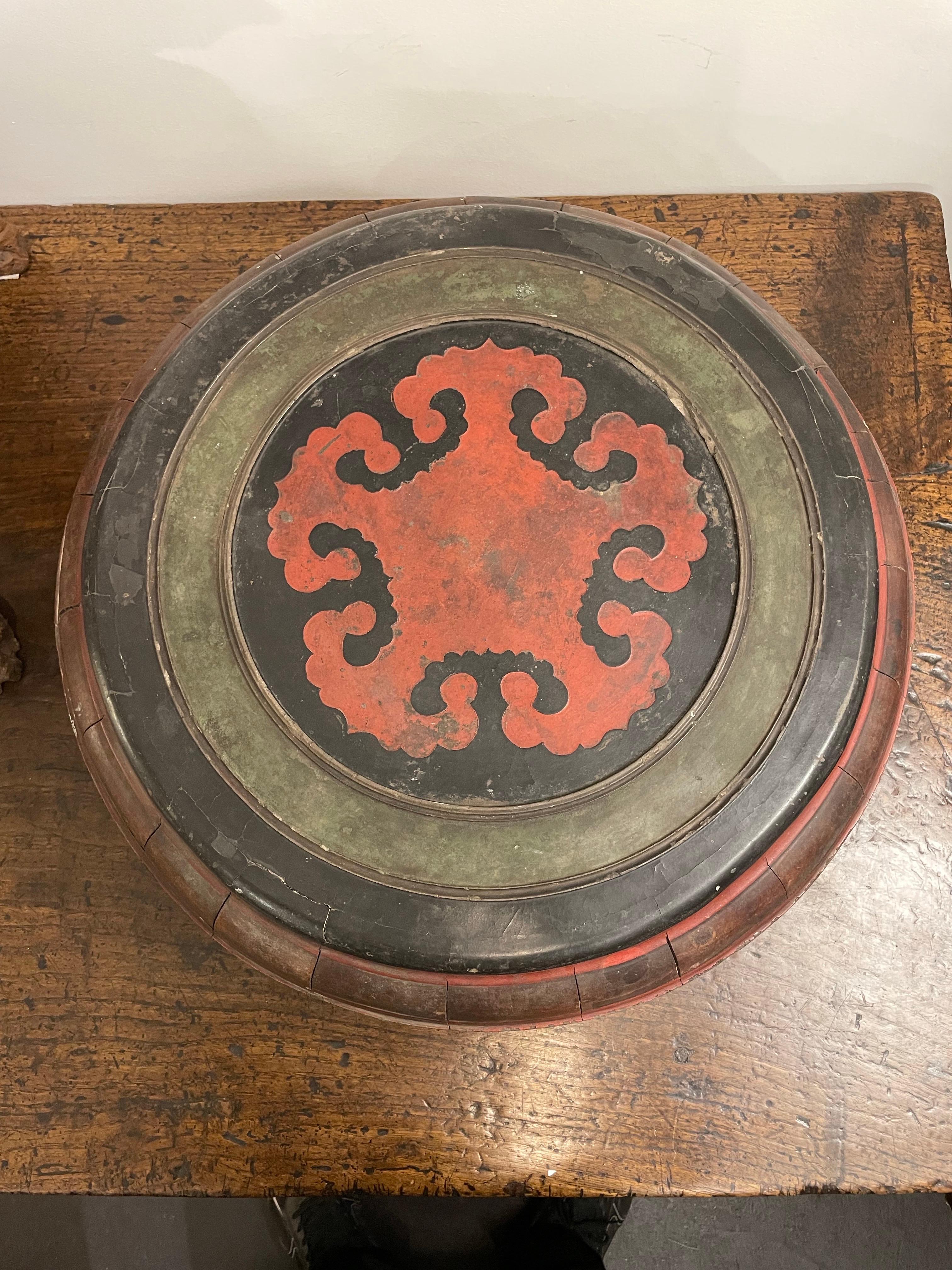 Scatola cinese rotonda in lacca rossa e nera, XIX secolo

Provenienza:
Collezione privata di vecchi cinesi di Melbourne.

Descrizione: 
Il coperchio sagomato, di proporzioni uguali alla base, è decorato con una fascia esterna di lacca nera, una