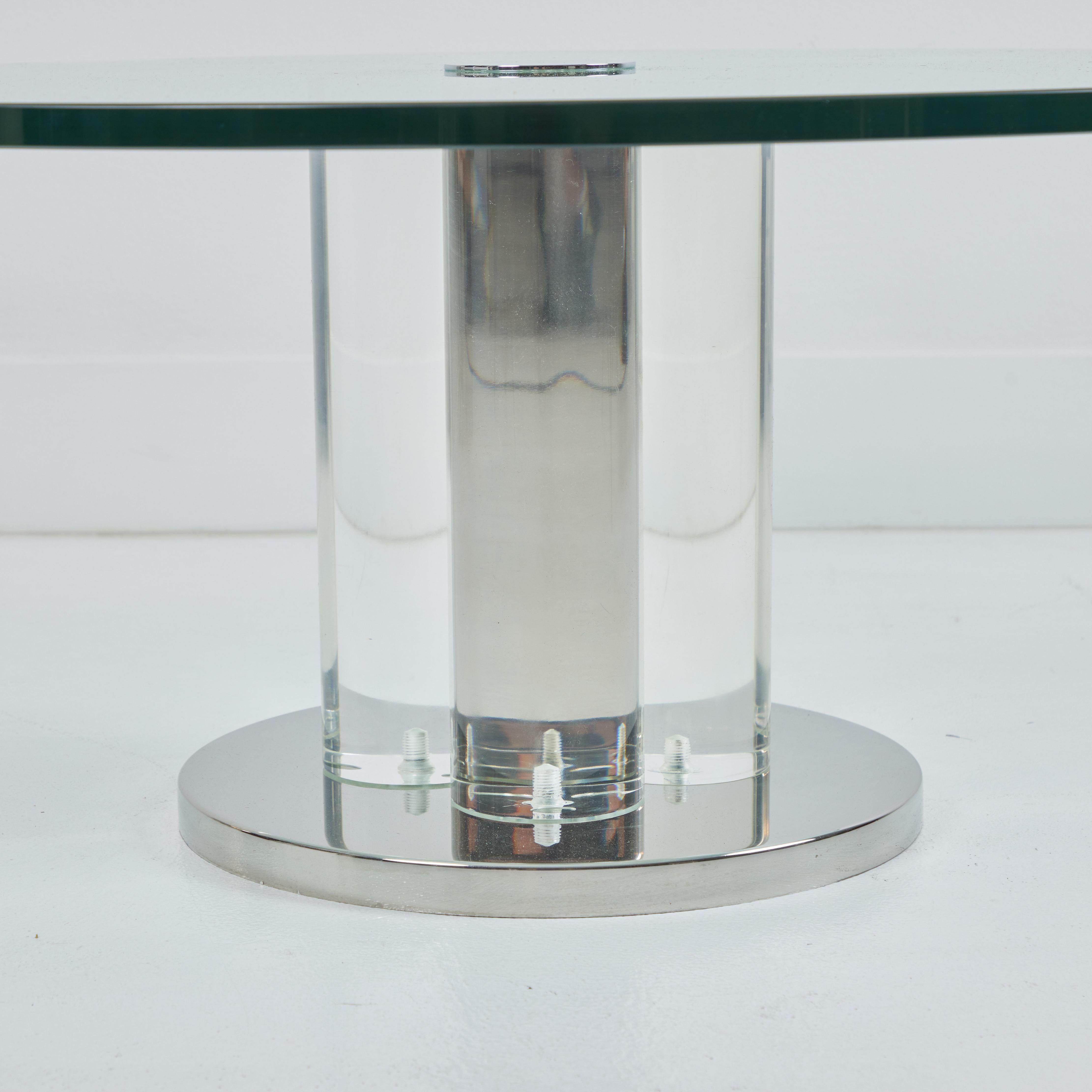 American A  Round Lucite, Glass and Chrome Coffee Table For Sale