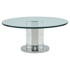 A  Round Lucite, Glass and Chrome Coffee Table