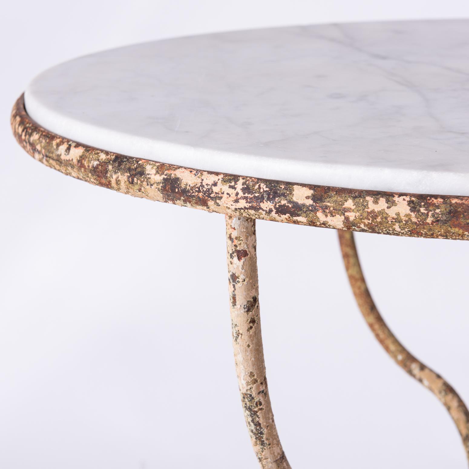 French Round Marble Top Café Table with Wrought Iron Base, France, circa 1890