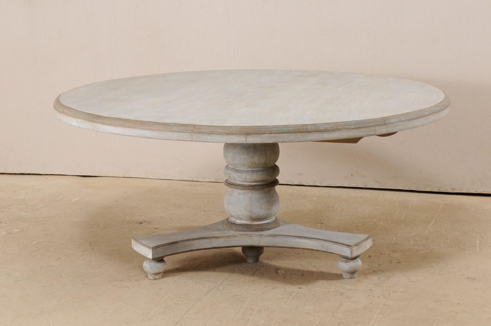 Round Shaped Top Painted Hardwood Pedestal Table In Fair Condition In Atlanta, GA