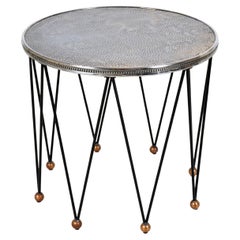 Round Side Table with 8 Iron Legs and Embossed Metal Top