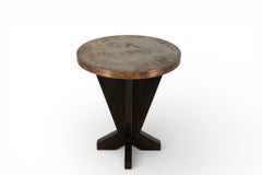 A Round Walnut Side Table with Brass Top