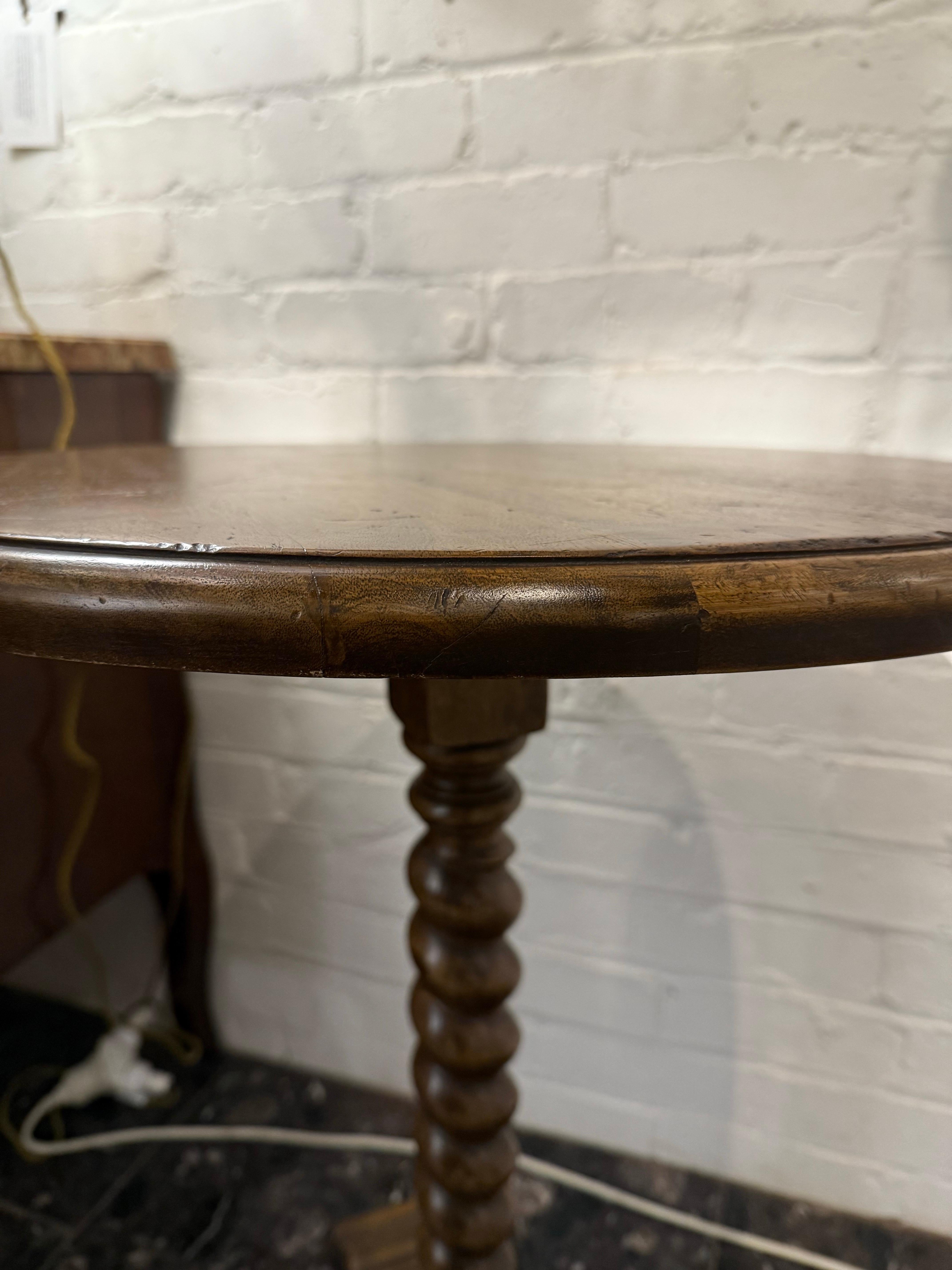 Machine-Made A Round Wooden Occassional Table with Barley Twist Pedestal For Sale