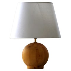 A Round Wooden Table Lamp, Danish Modern, Solid Pine, 1980s