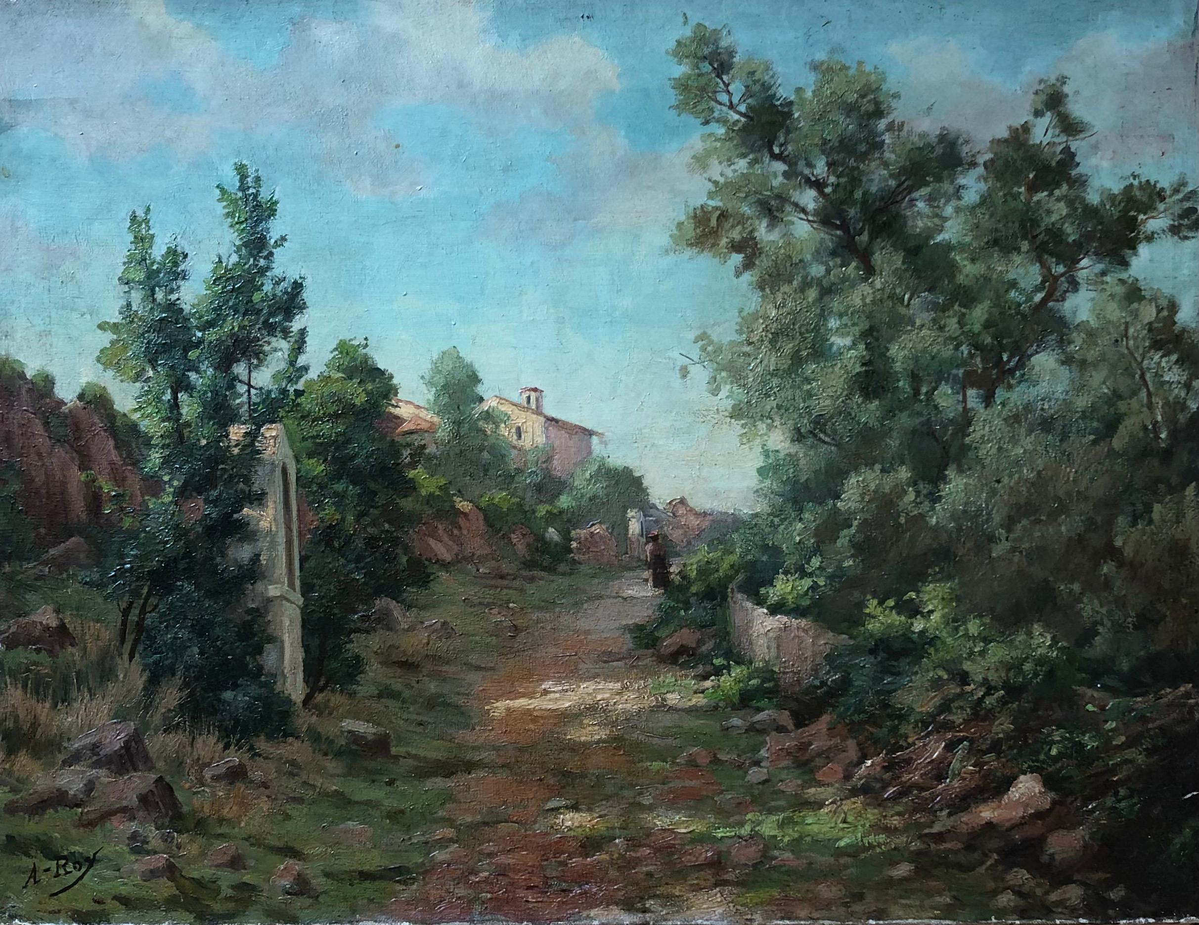 A. Roy Landscape Painting - Street of a rural village in summer