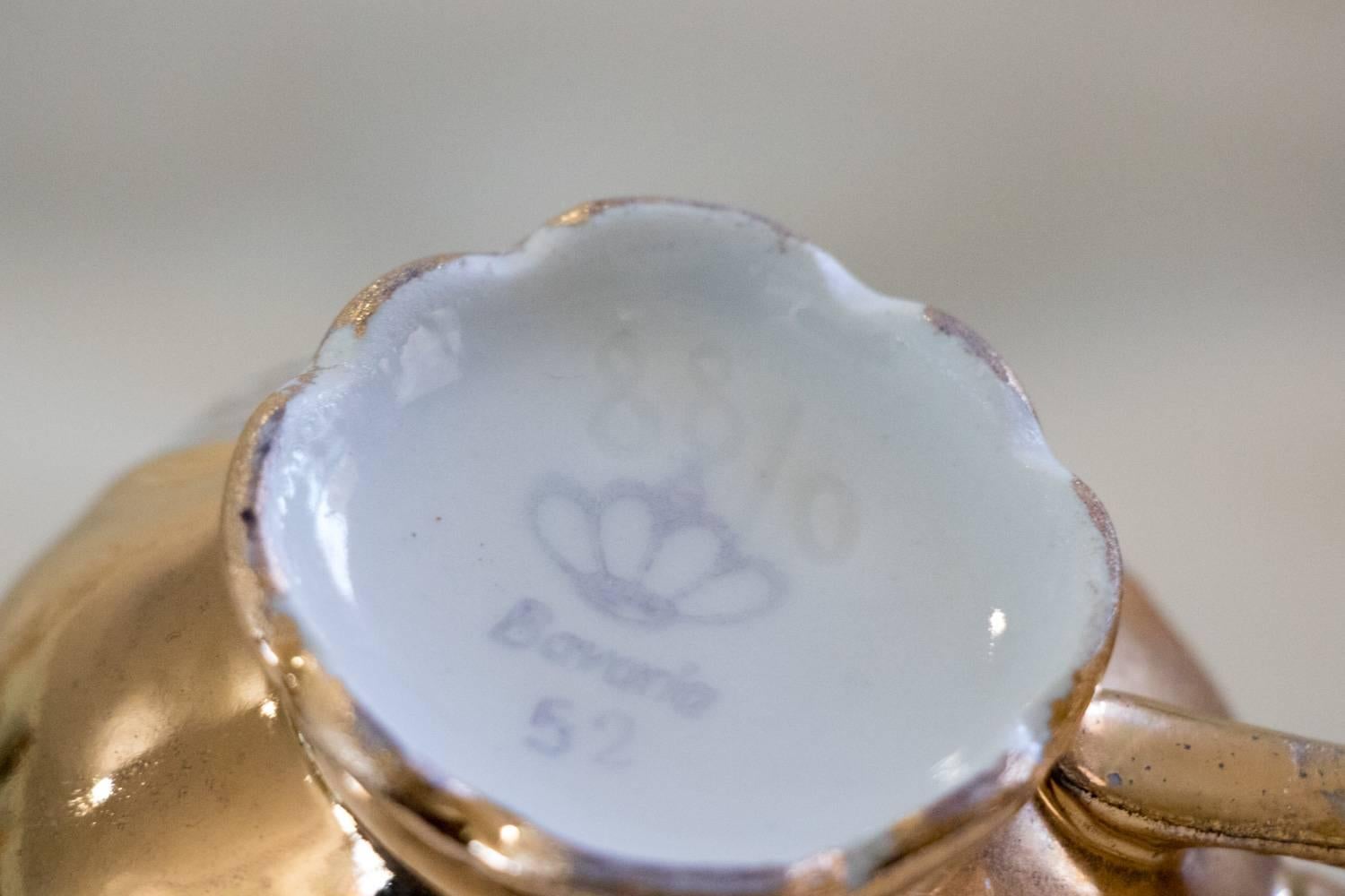 German Royal 22-Karat Gold Set of Stamped Bavaria Tea Set Beautiful Hand-Painted Design