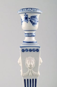 Royal Copenhagen Blue Fluted Plain, Candlestick with Lion Heads