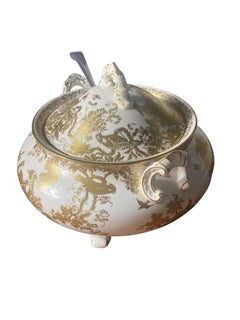A Royal Crown Derby Aves Gold Soup Tureen and Solid Silver soup Ladle