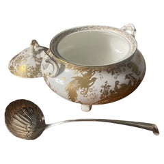 A Royal Crown Derby Aves Gold Soup Tureen and Solid Silver soup Ladle