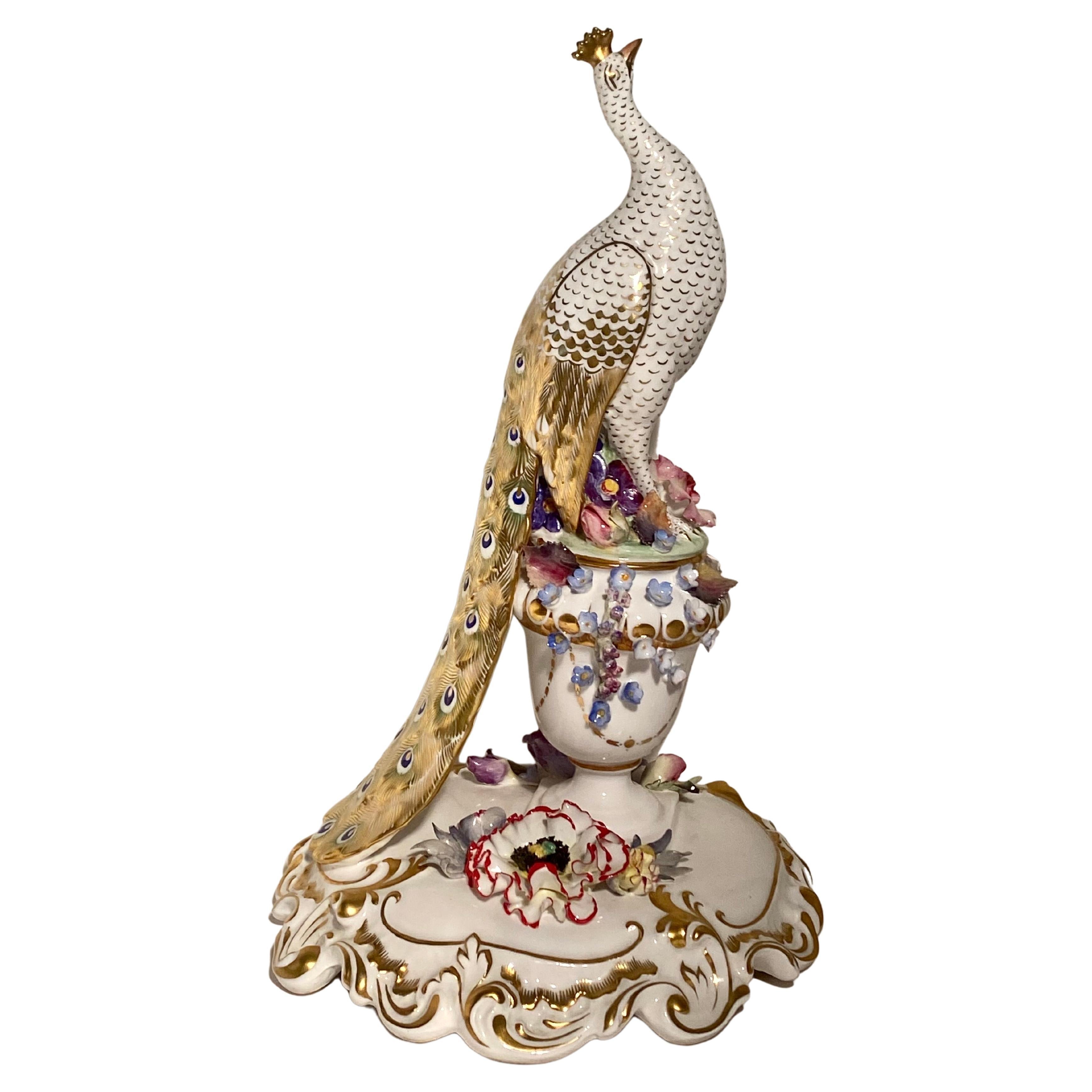 English Royal Crown Derby Porcelain Figure, Modelled as a Peacock For Sale