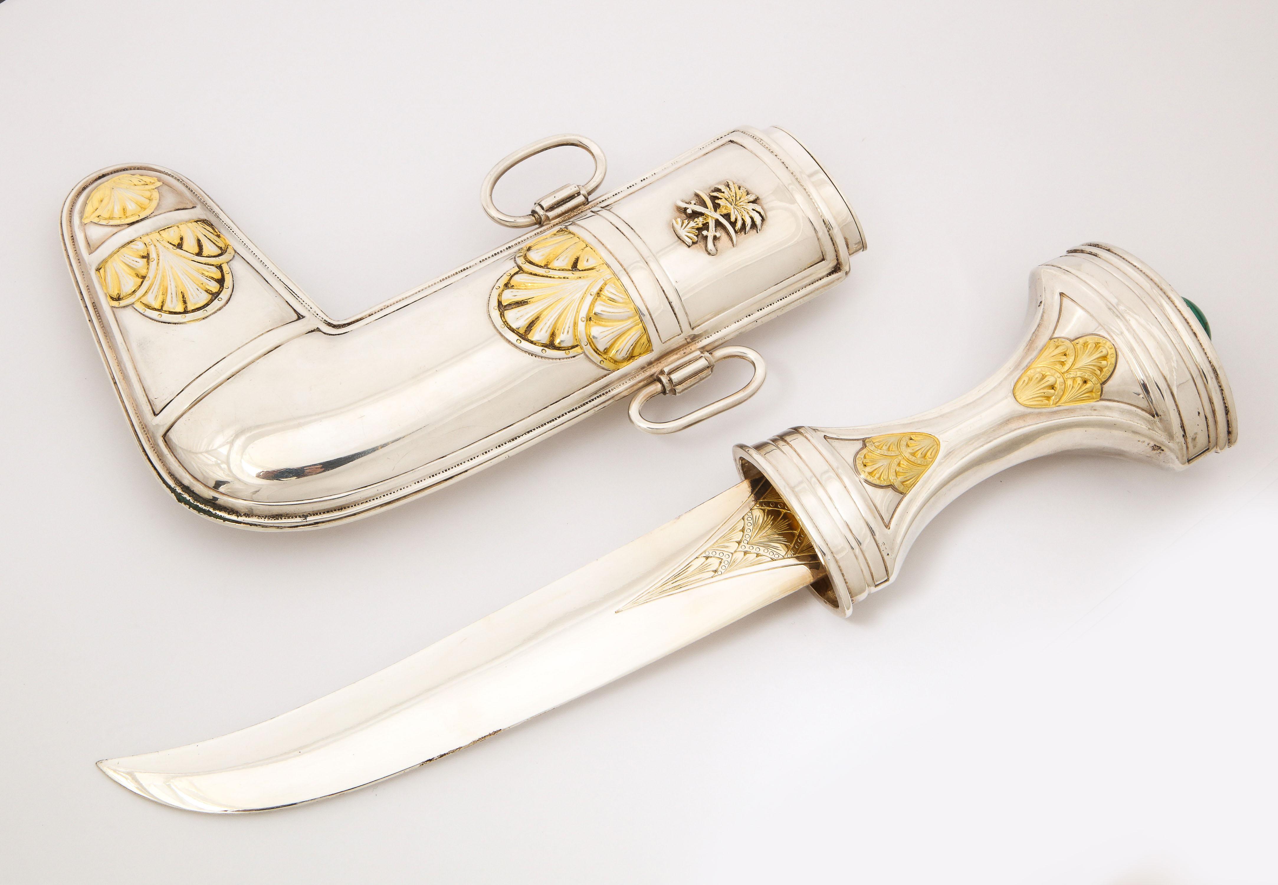 Royal Saudi Arabian Silver and Silver-Gilt Jambiya Khanjar Dagger, Malachite 2