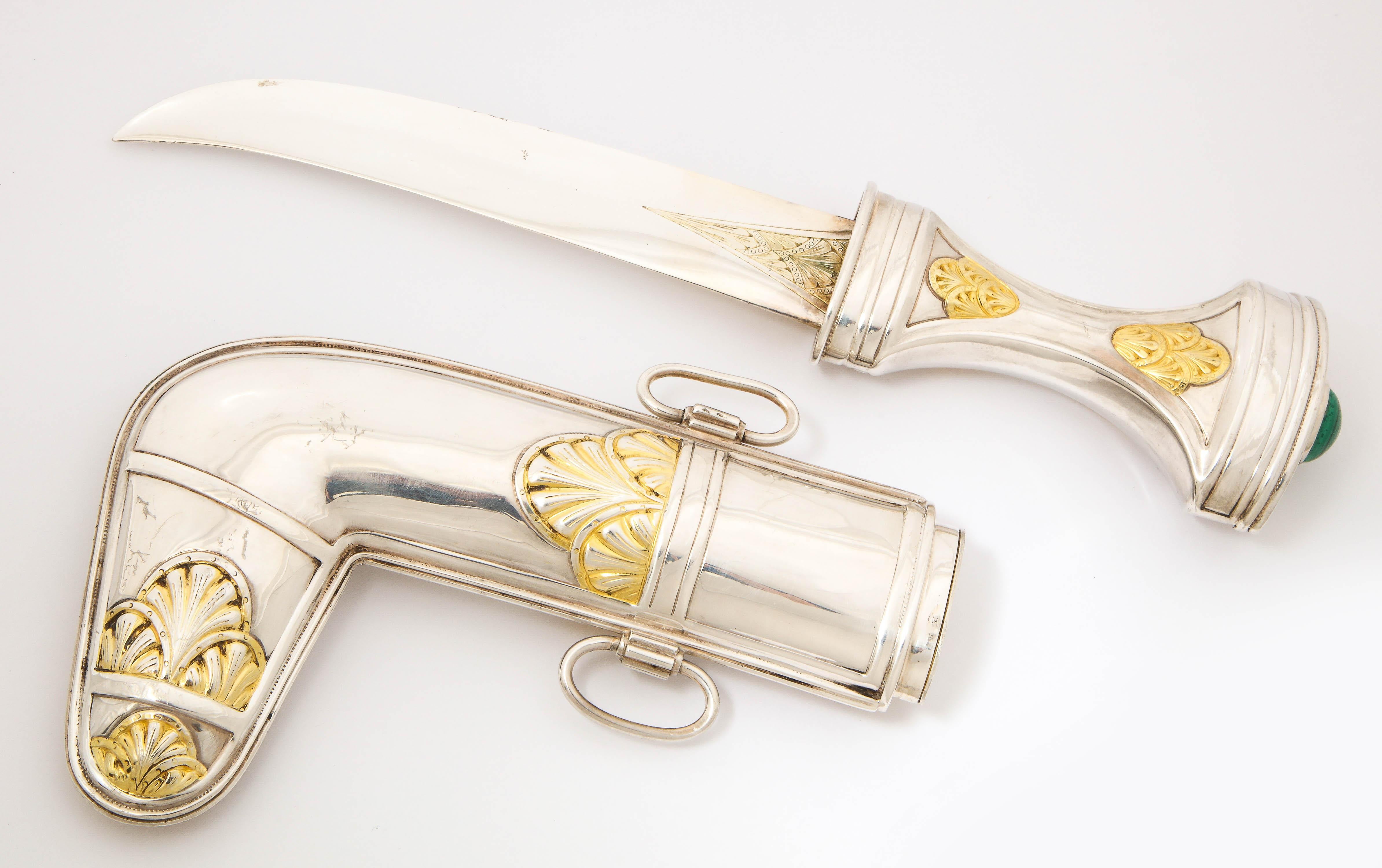 Royal Saudi Arabian Silver and Silver-Gilt Jambiya Khanjar Dagger, Malachite 3