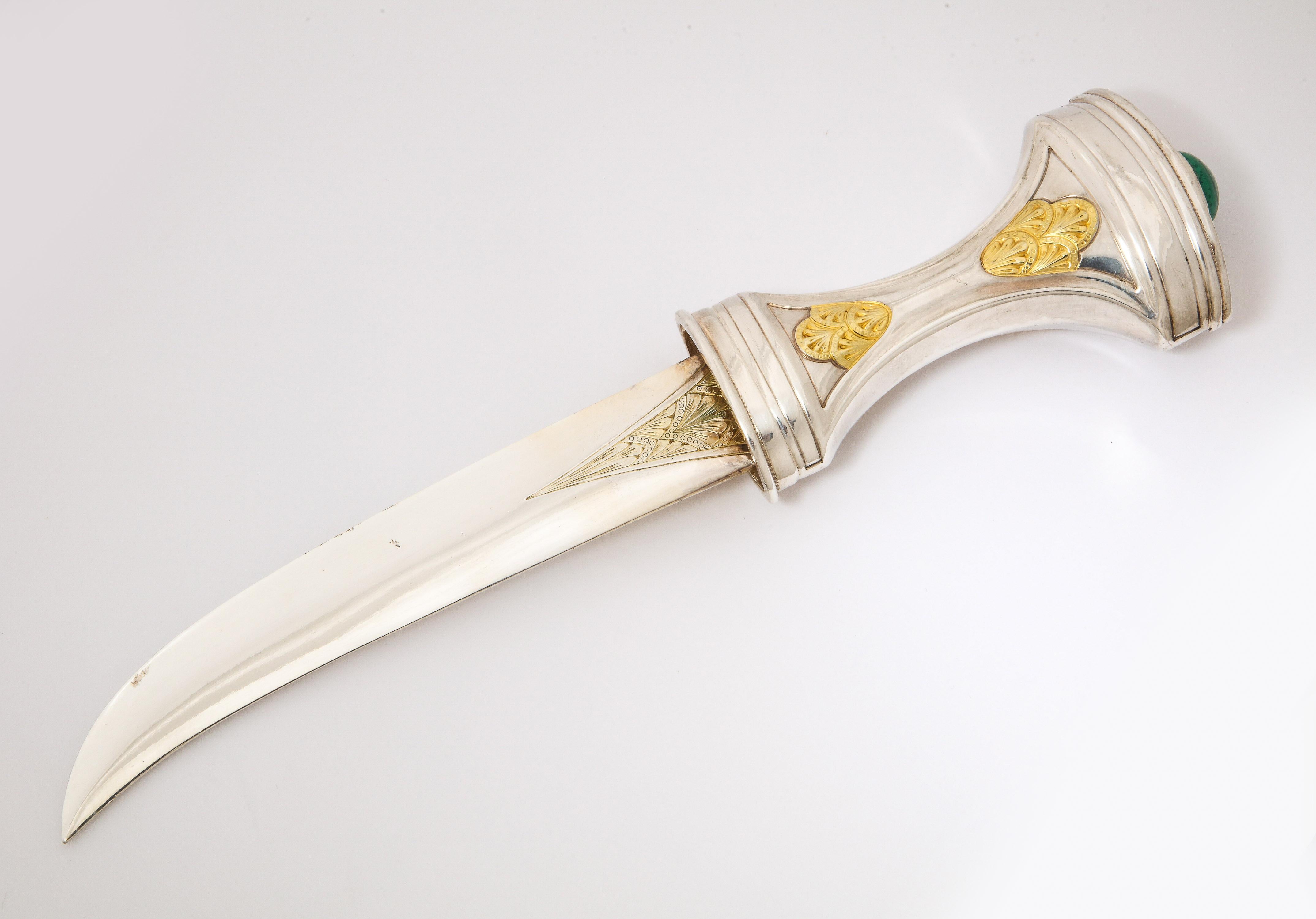 Royal Saudi Arabian Silver and Silver-Gilt Jambiya Khanjar Dagger, Malachite 4
