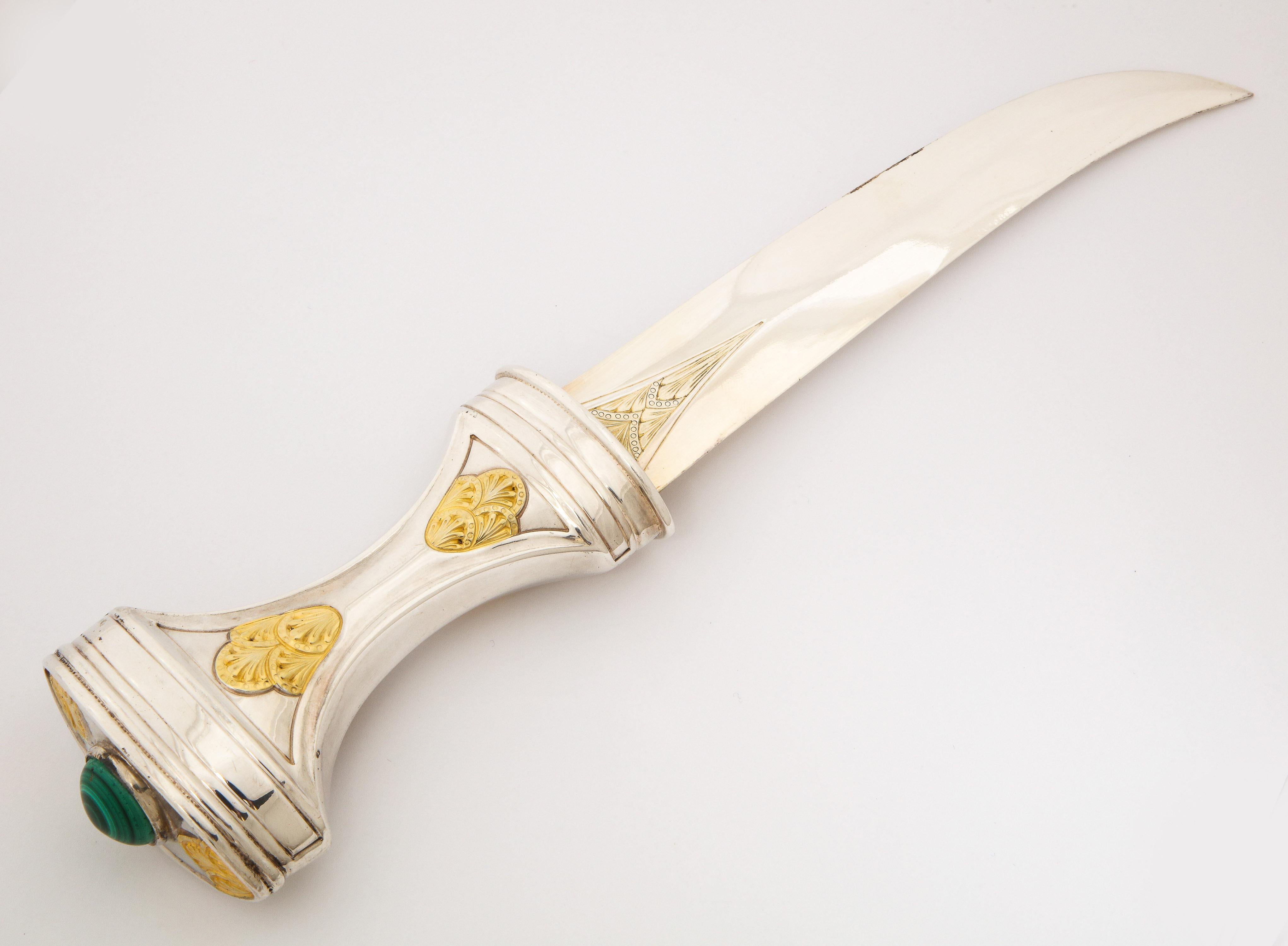 Royal Saudi Arabian Silver and Silver-Gilt Jambiya Khanjar Dagger, Malachite 6