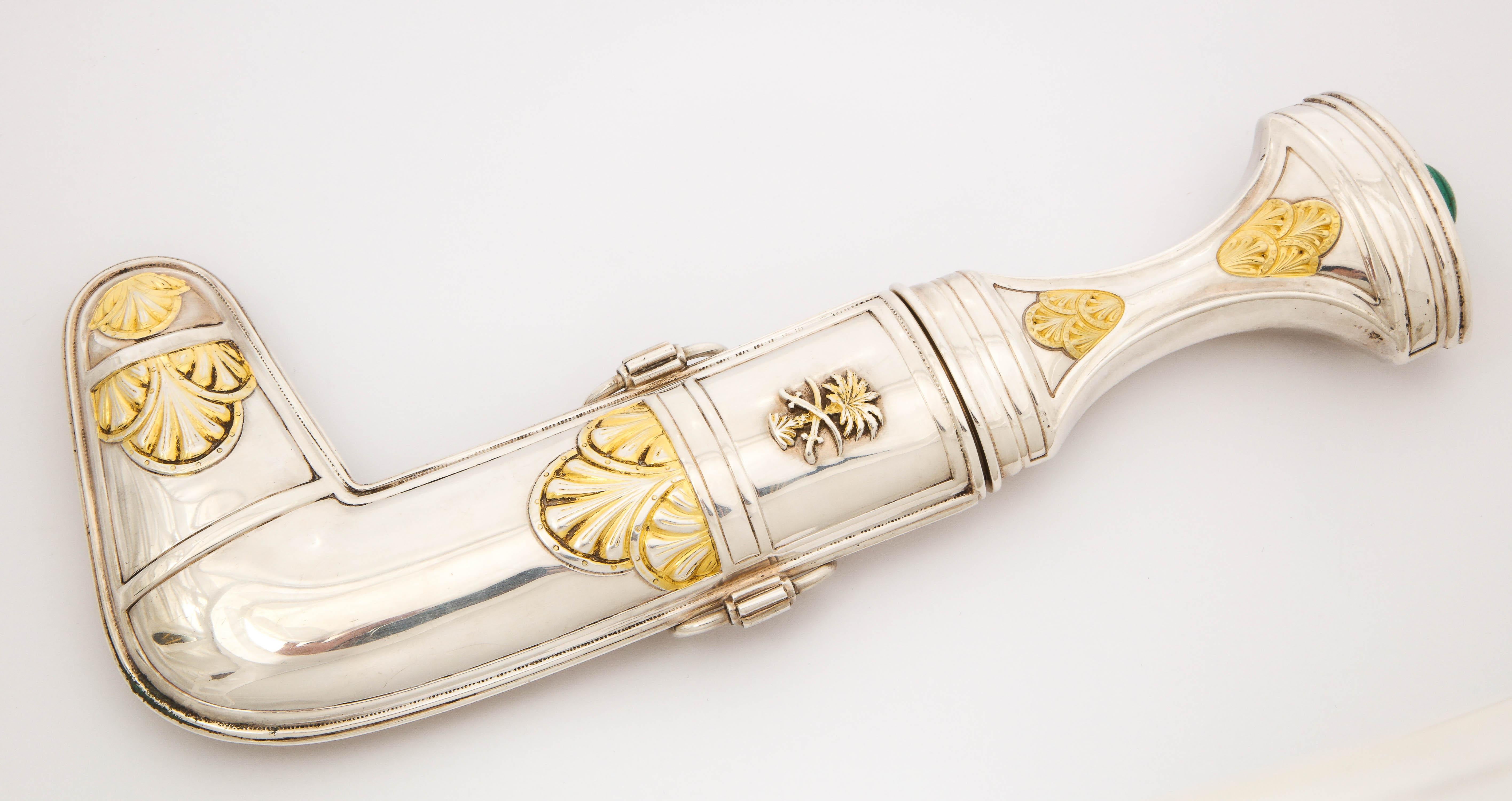 Royal Saudi Arabian Silver and Silver-Gilt Jambiya Khanjar Dagger, Malachite 12