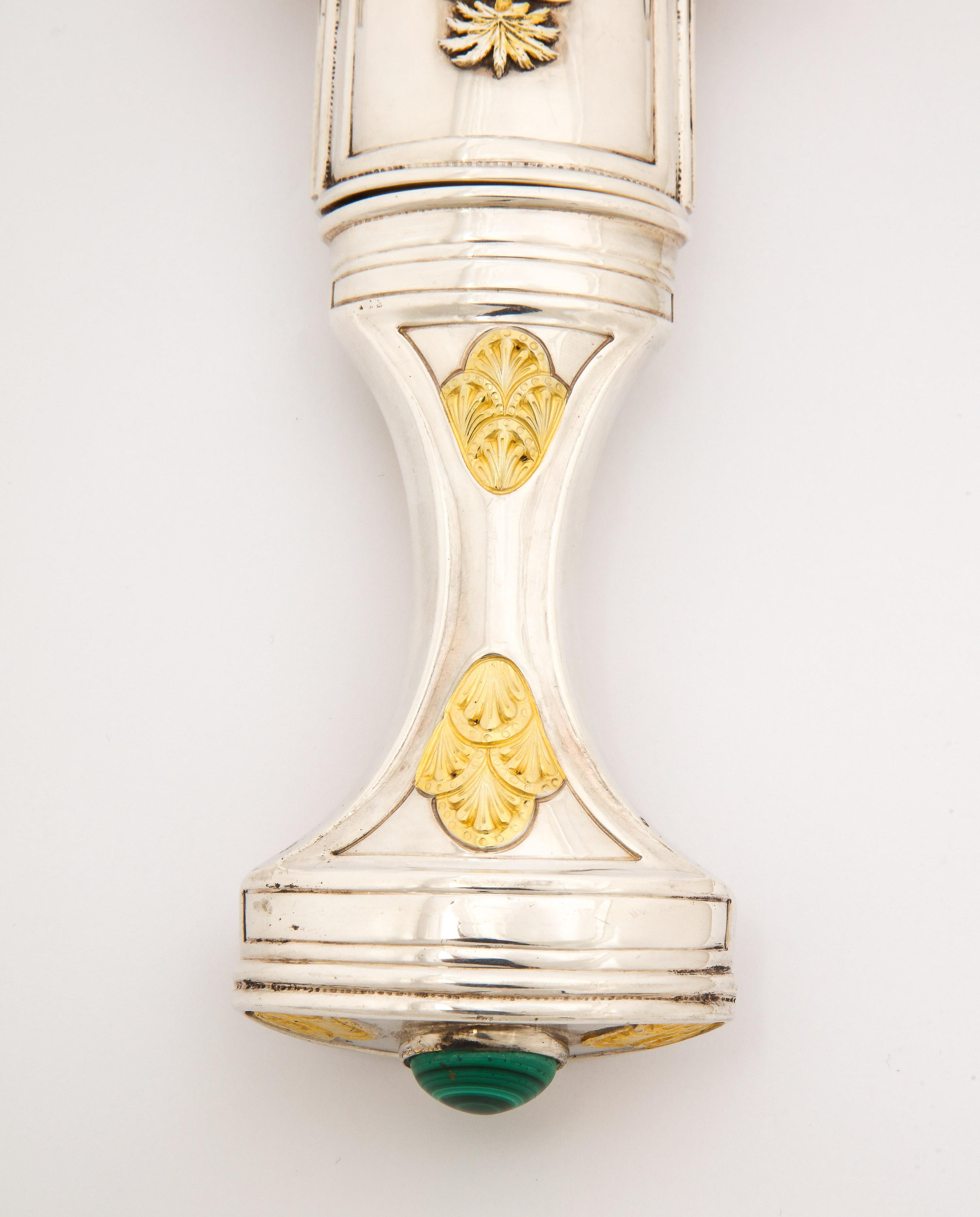 Islamic Royal Saudi Arabian Silver and Silver-Gilt Jambiya Khanjar Dagger, Malachite