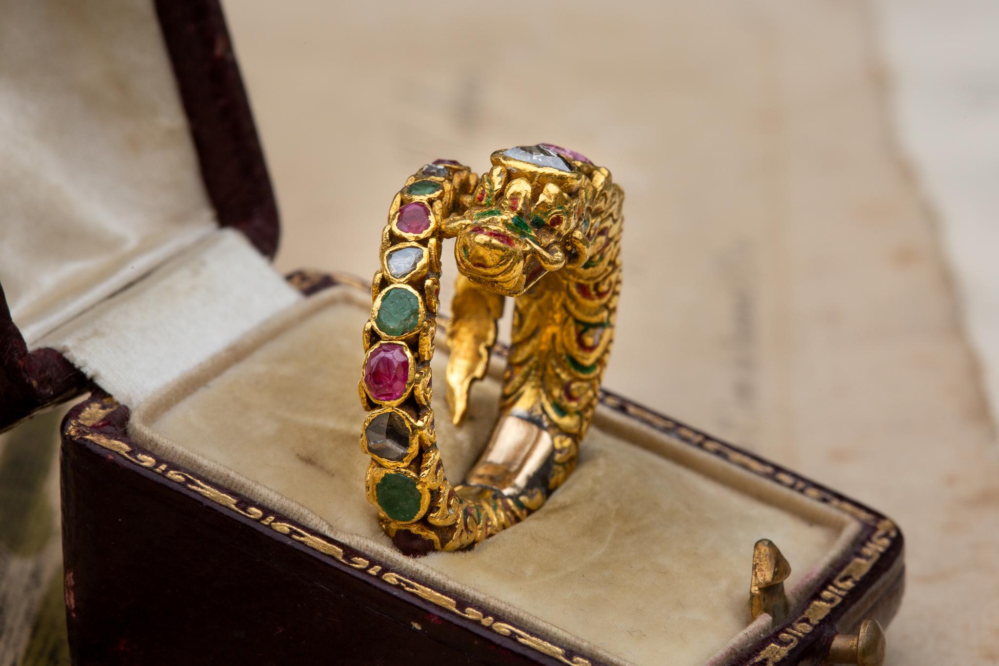 Royal Thai Siam Antique 18th Century Heavy 22K Gold Rare Naga Serpent Ring 1