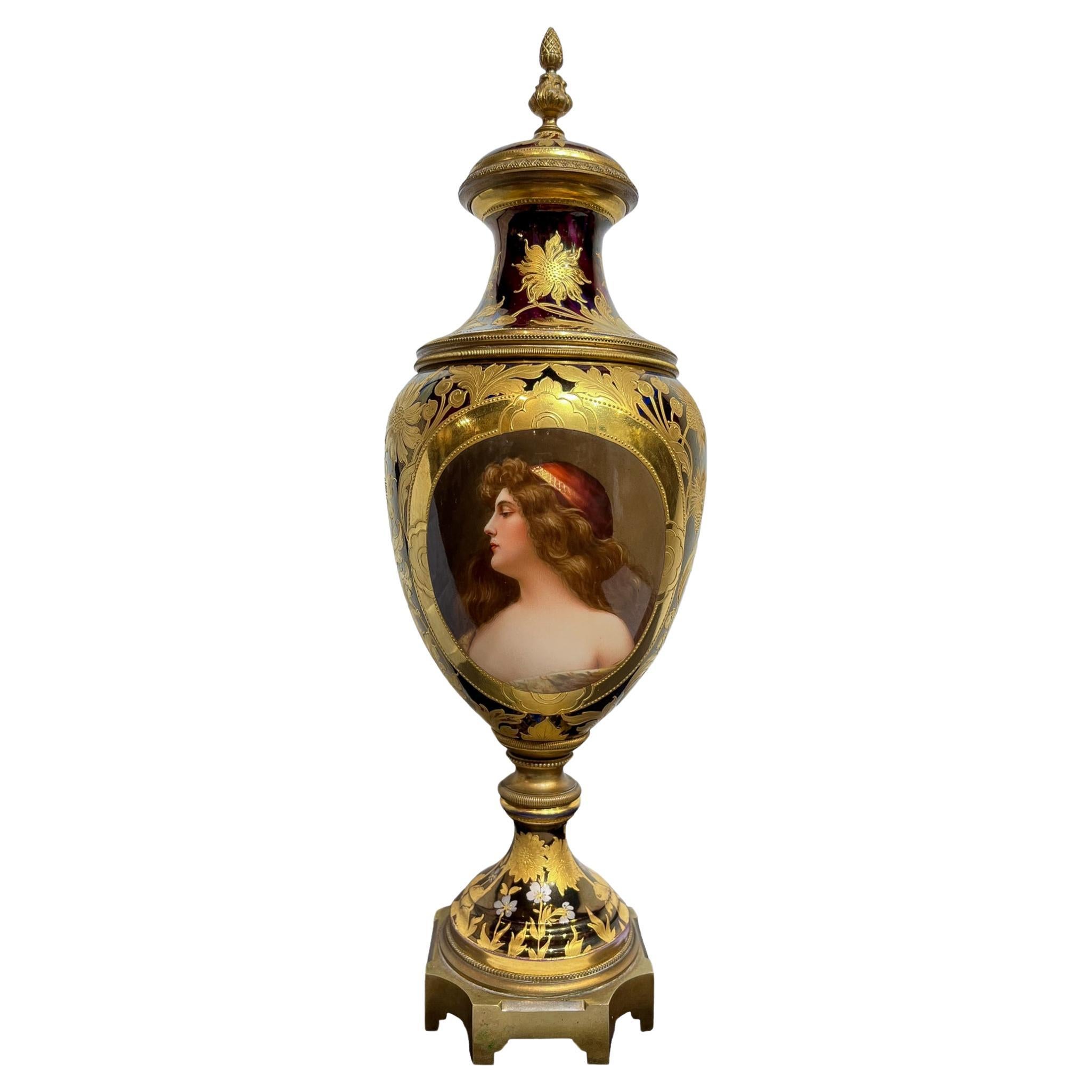 A Royal Vienna Porcelain Amphora Portrait Vase  For Sale