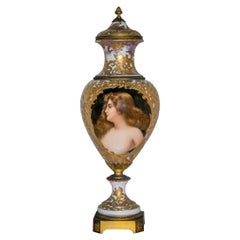 Royal Vienna-Style Portrait Porcelain Urn and Cover
