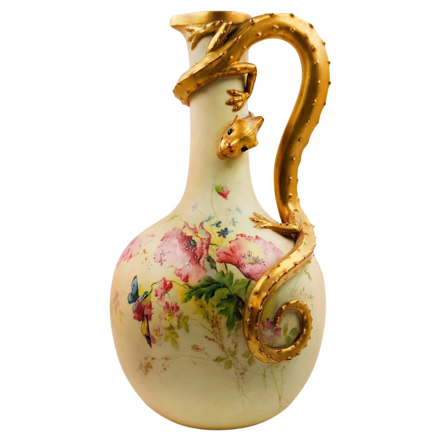 A Royal Worcester 1870s Blush Ivory Lizard Jug, Of Bulbous For Sale