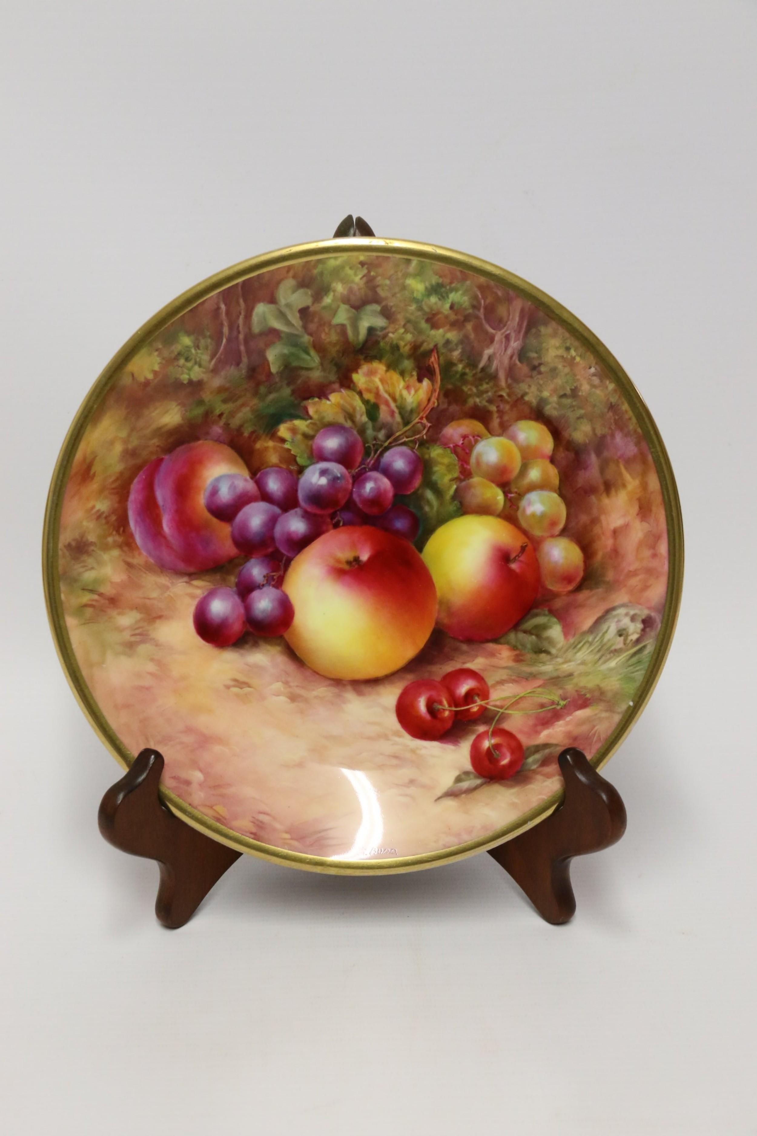 English Royal Worcester Fruit Hand Painted Cabinet  Plate t by R Budd Circa 1930 For Sale 3