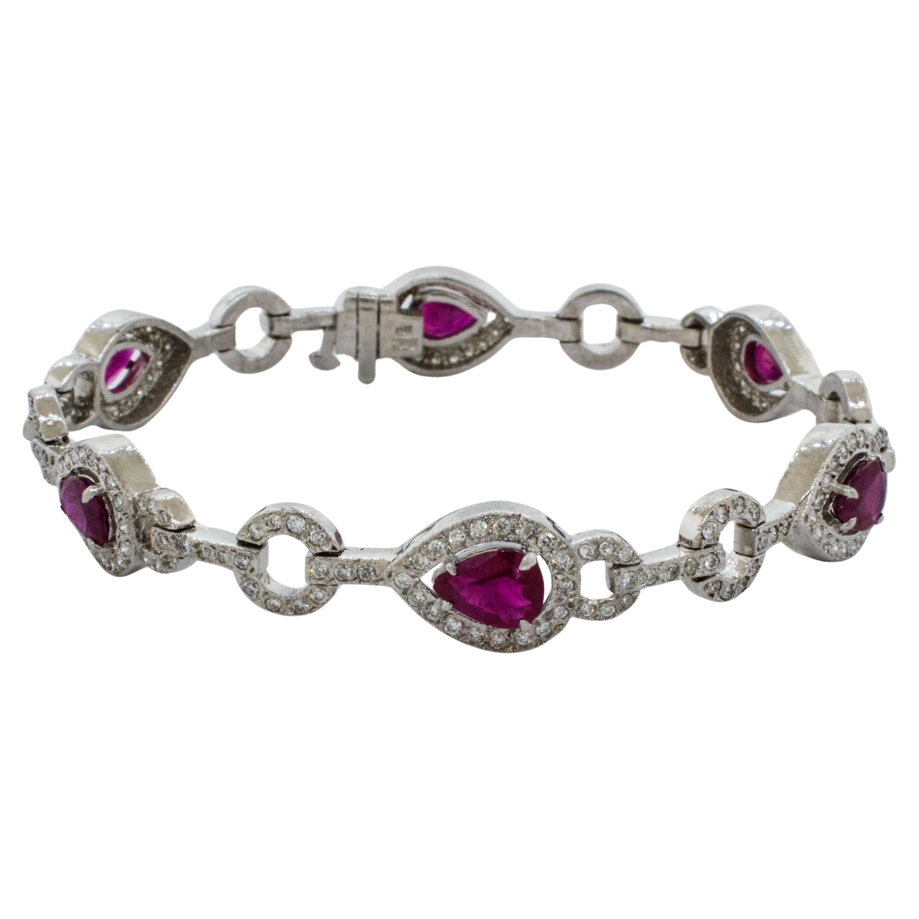 A Ruby and Diamond Bracelet made in 14 karat white gold