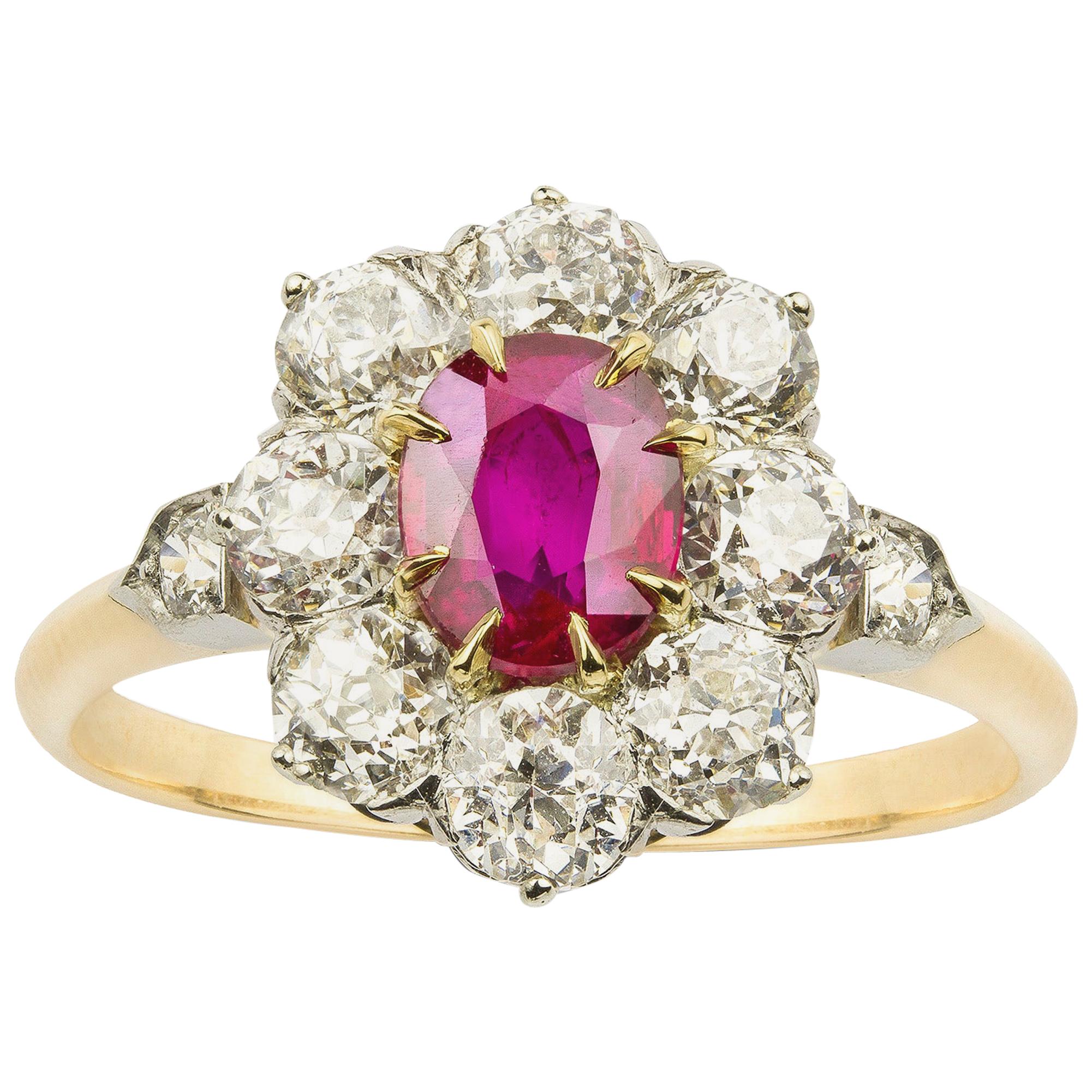 Ruby and Diamond Cluster Ring For Sale