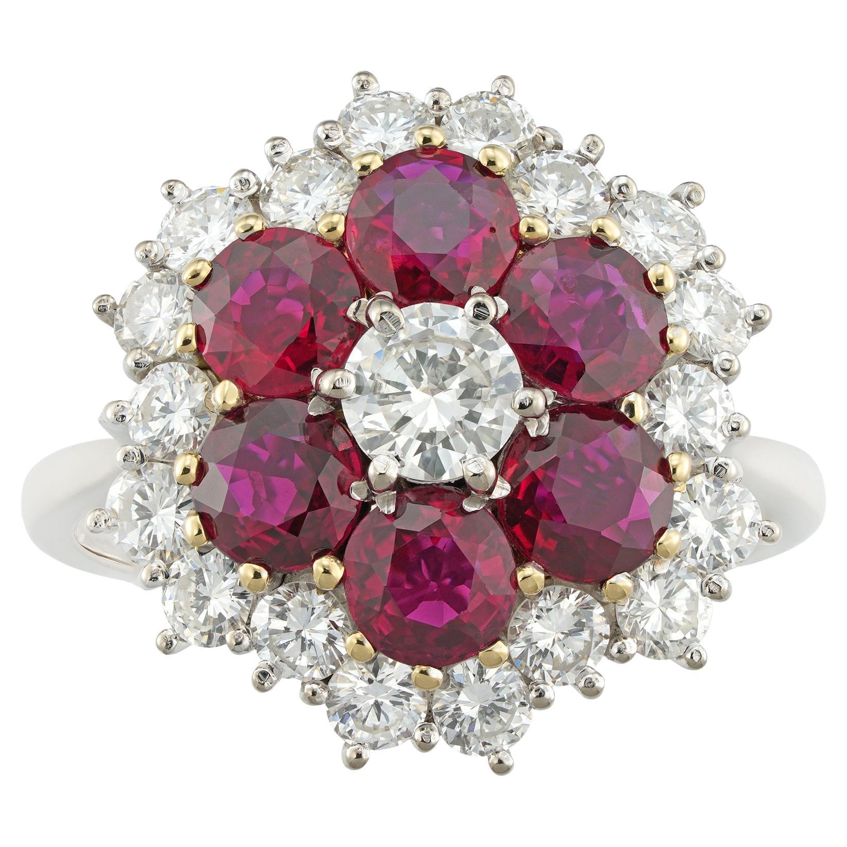 A Ruby And Diamond Cluster Ring For Sale