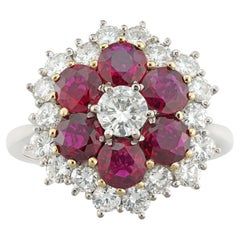 A Ruby And Diamond Cluster Ring