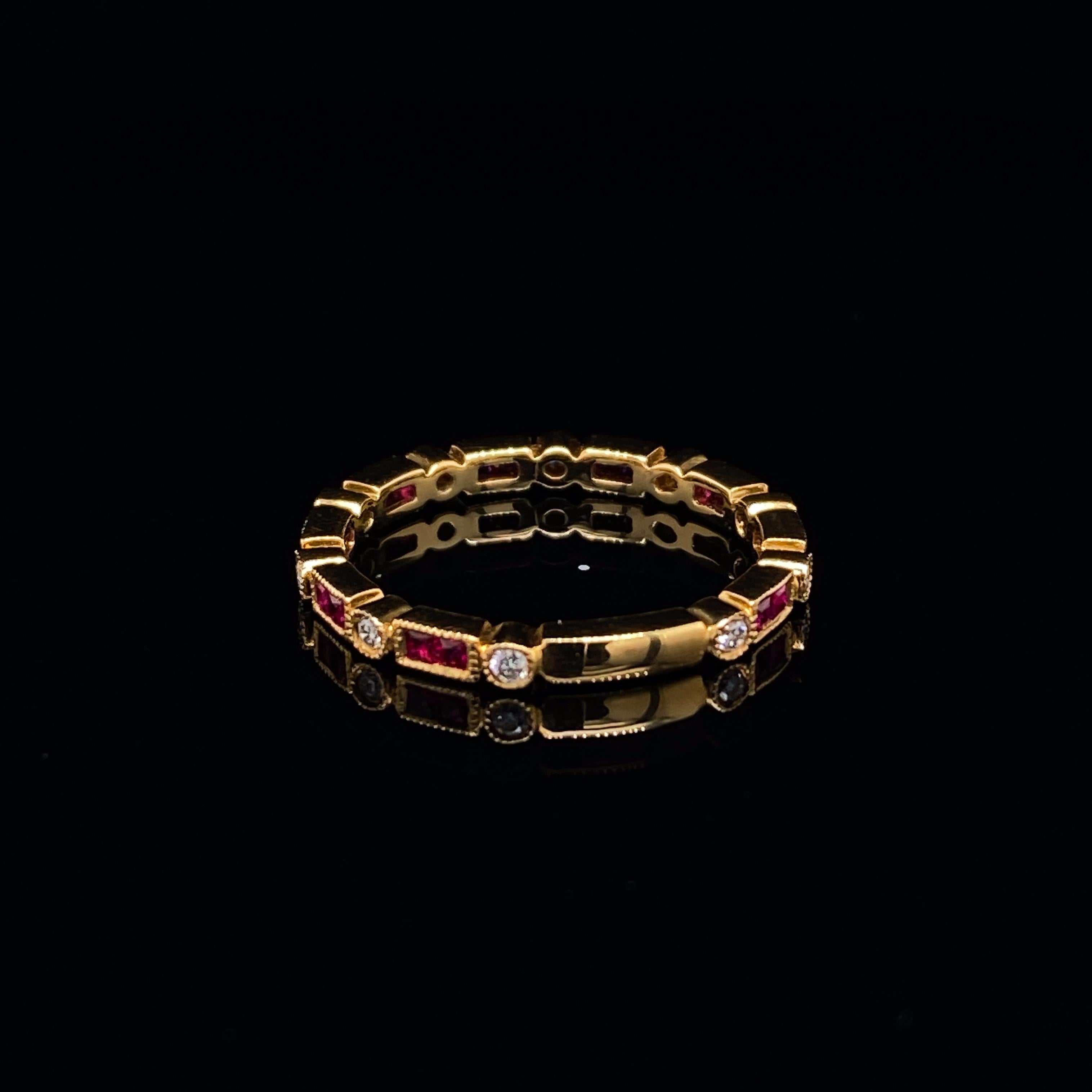 Ruby and Diamond Eternity Ring 18 Karat Yellow Gold In Excellent Condition In London, GB