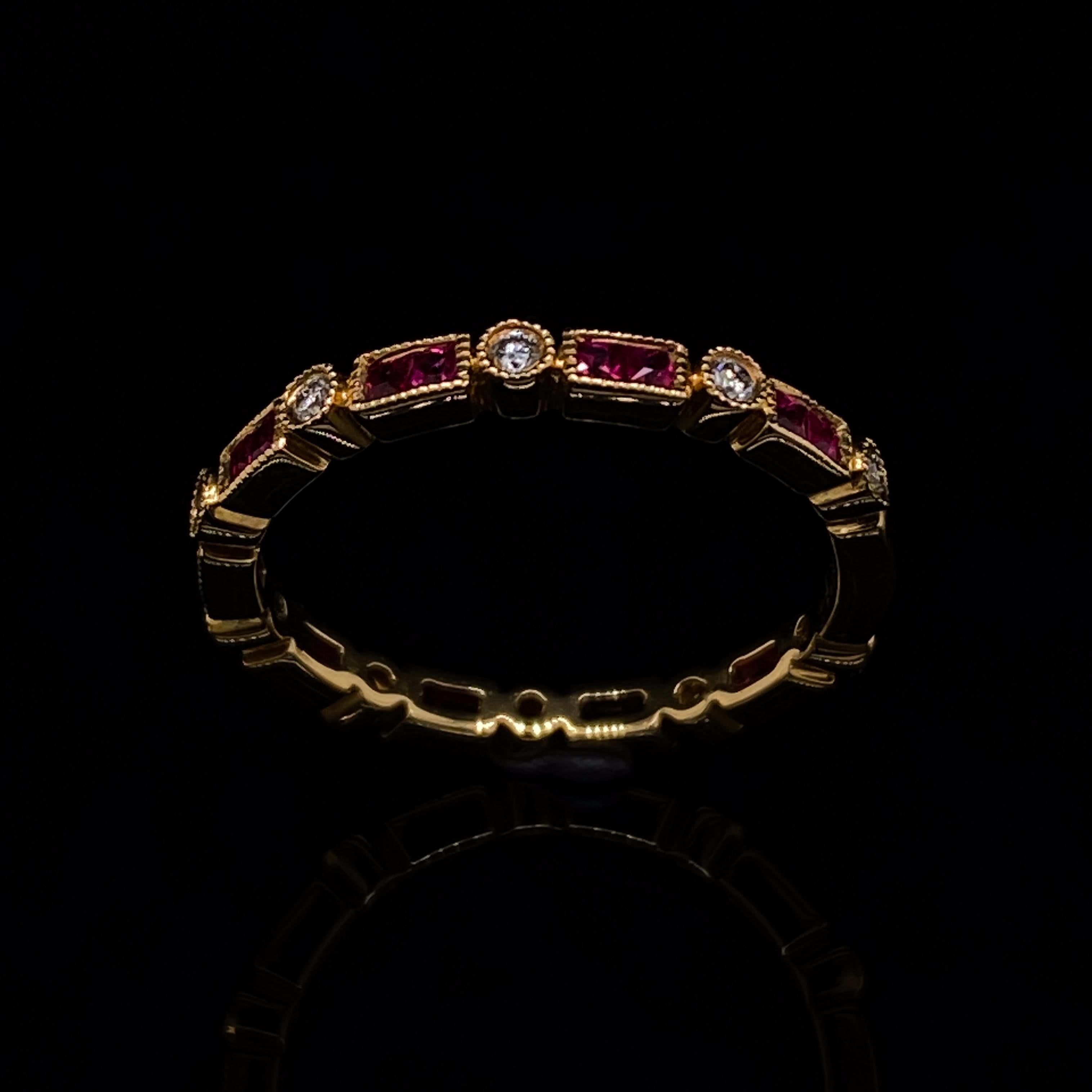 Women's Ruby and Diamond Eternity Ring 18 Karat Yellow Gold