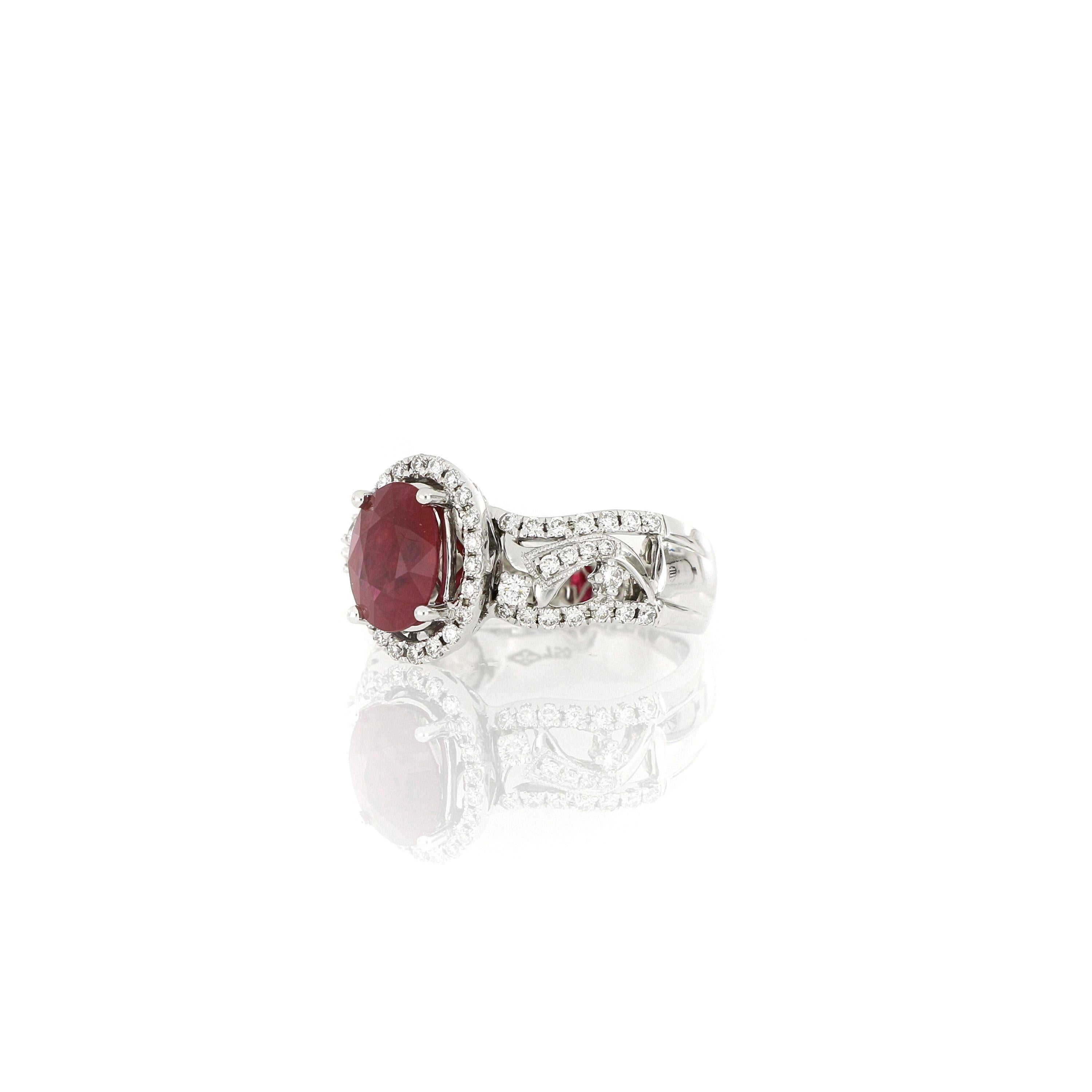 Contemporary Ruby and Diamond Ring in 18 Karat White Gold For Sale