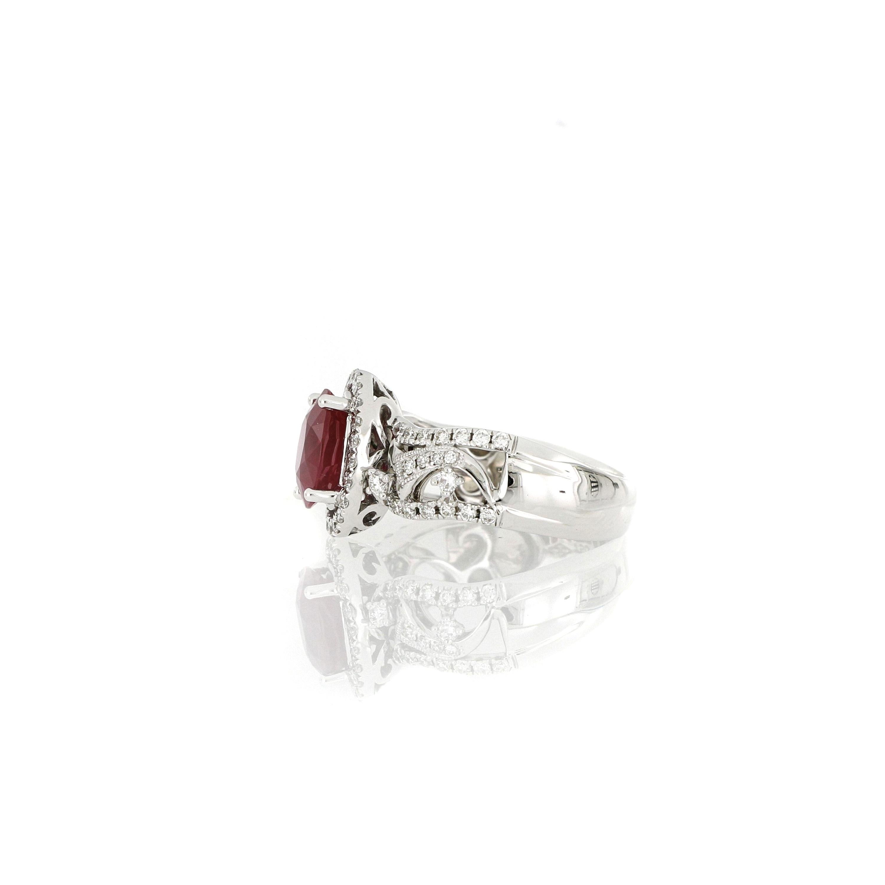 Brilliant Cut Ruby and Diamond Ring in 18 Karat White Gold For Sale