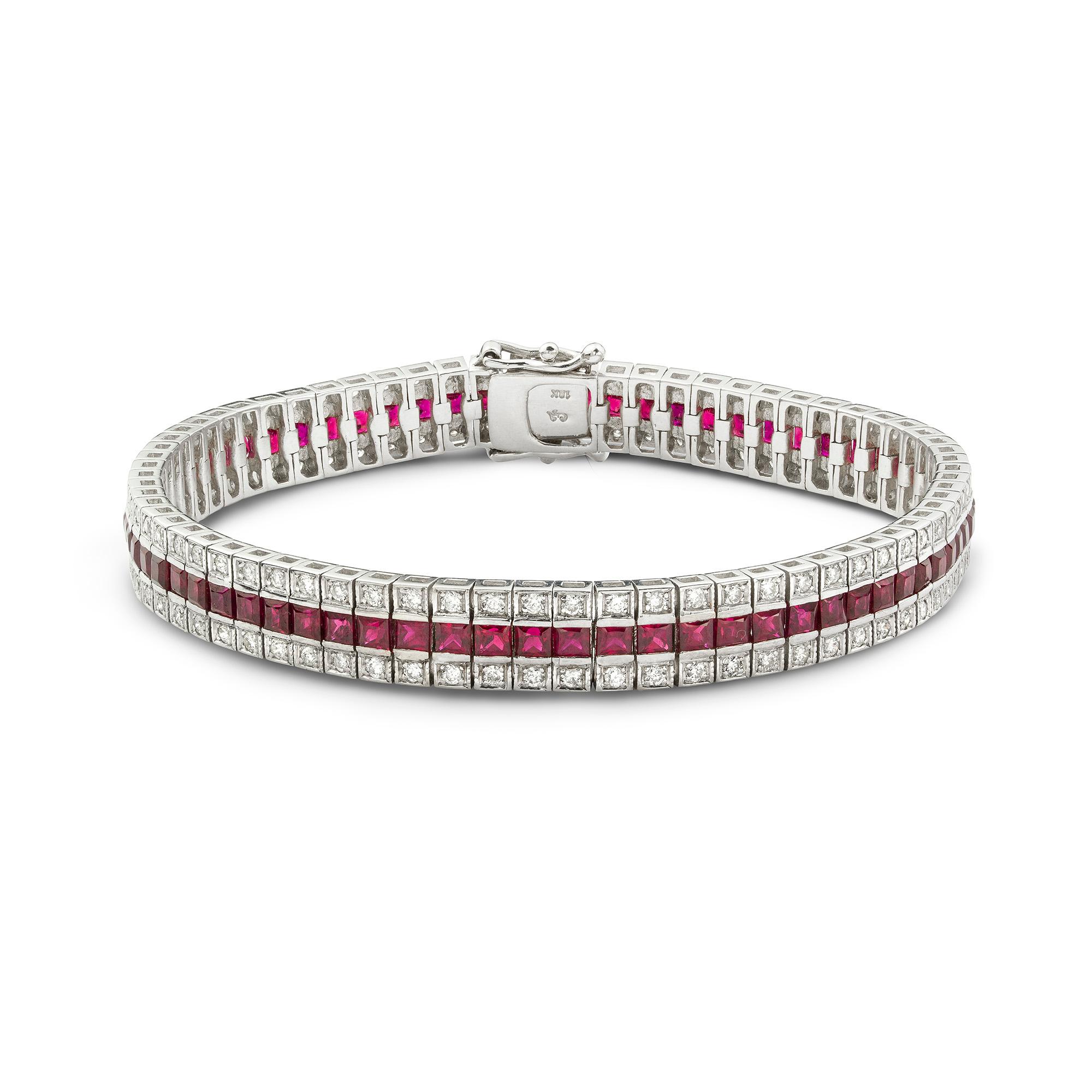 Rubin- und Diamant-Armband mit drei Linien im Zustand „Gut“ im Angebot in London, GB